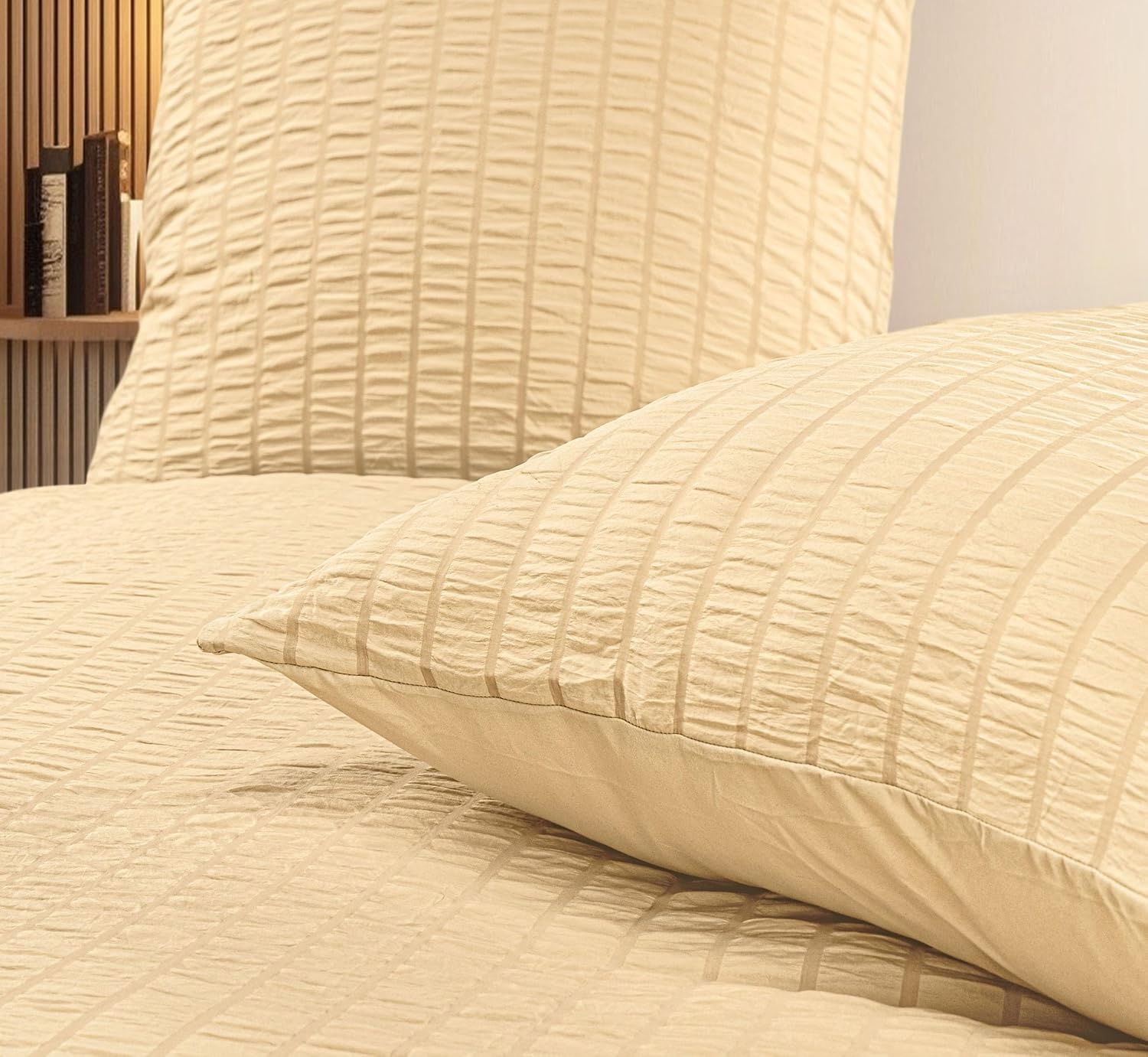 image:imageUtopia Bedding Seersucker Bettwsche 135x200 4teilig Mikrofaser Polyester 2 Bettbezug 135x200 cm 2 Kissenbezug 80x80 cm WeiBeige