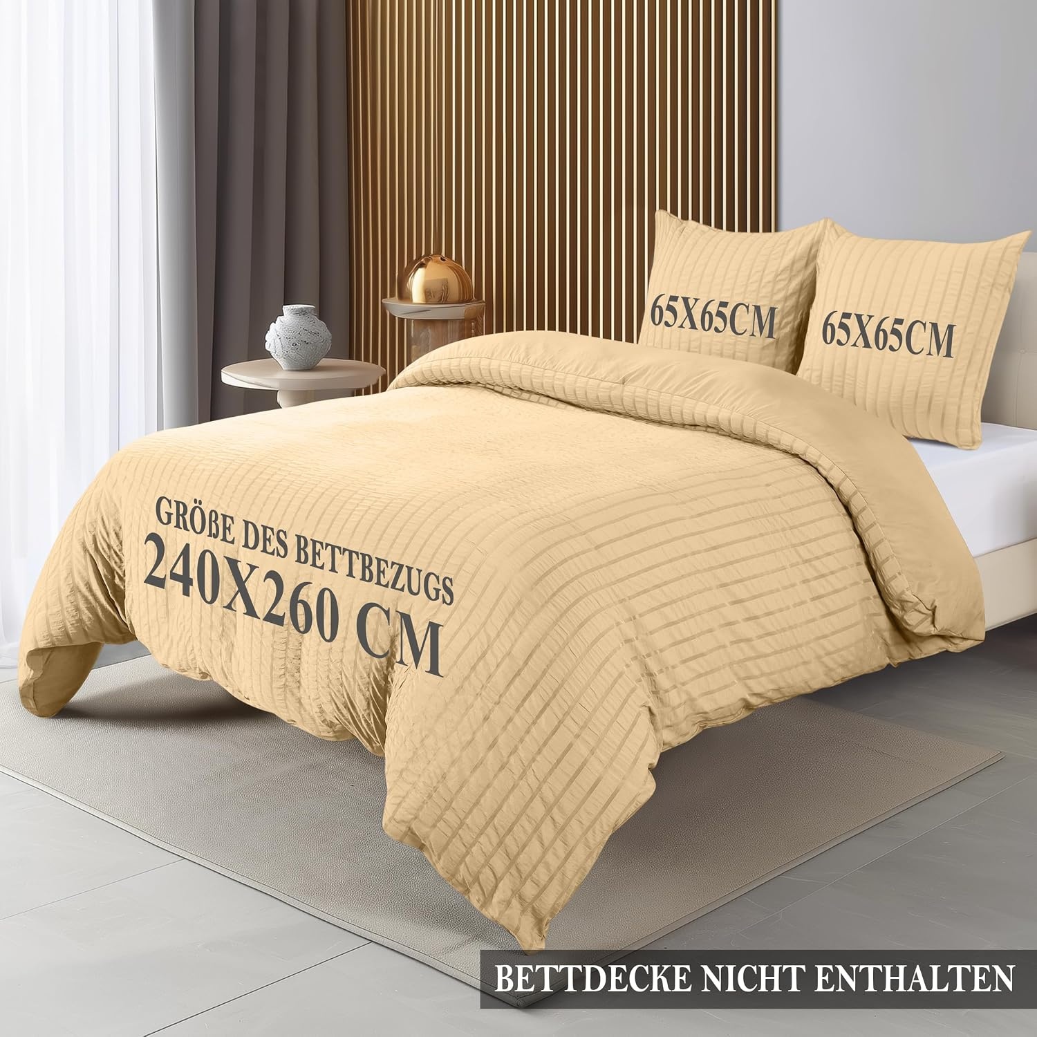 image:imageUtopia Bedding Seersucker Bettwsche 135x200 4teilig Mikrofaser Polyester 2 Bettbezug 135x200 cm 2 Kissenbezug 80x80 cm WeiBeige