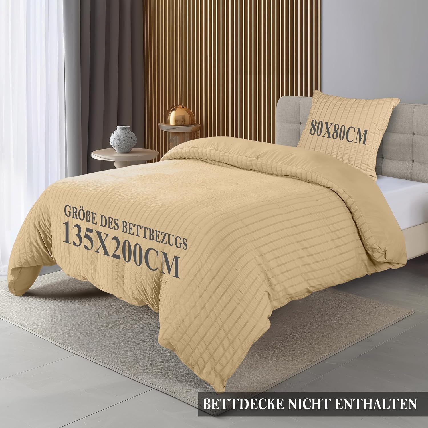 image:imageUtopia Bedding Seersucker Bettwsche 135x200 4teilig Mikrofaser Polyester 2 Bettbezug 135x200 cm 2 Kissenbezug 80x80 cm WeiBeige