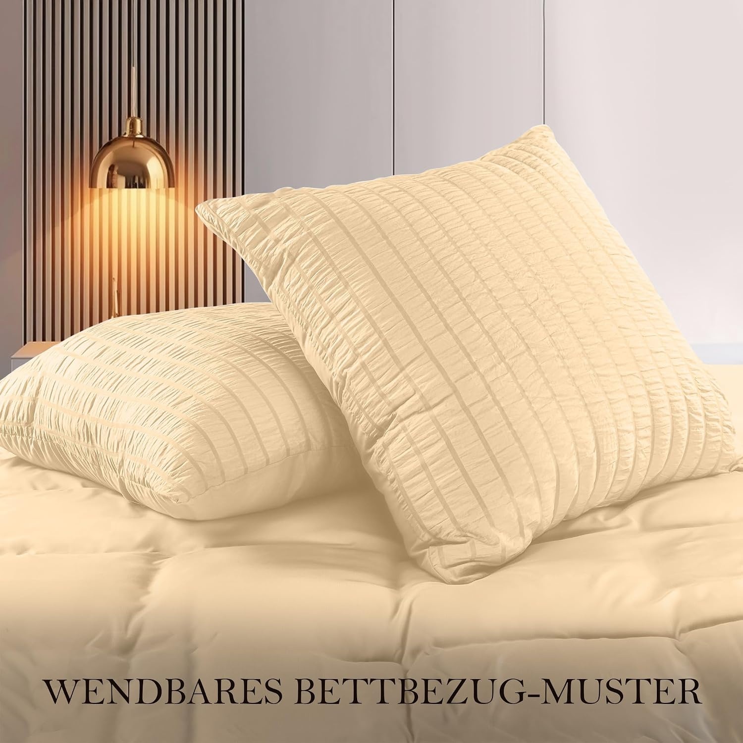 image:imageUtopia Bedding Seersucker Bettwsche 135x200 4teilig Mikrofaser Polyester 2 Bettbezug 135x200 cm 2 Kissenbezug 80x80 cm WeiBeige