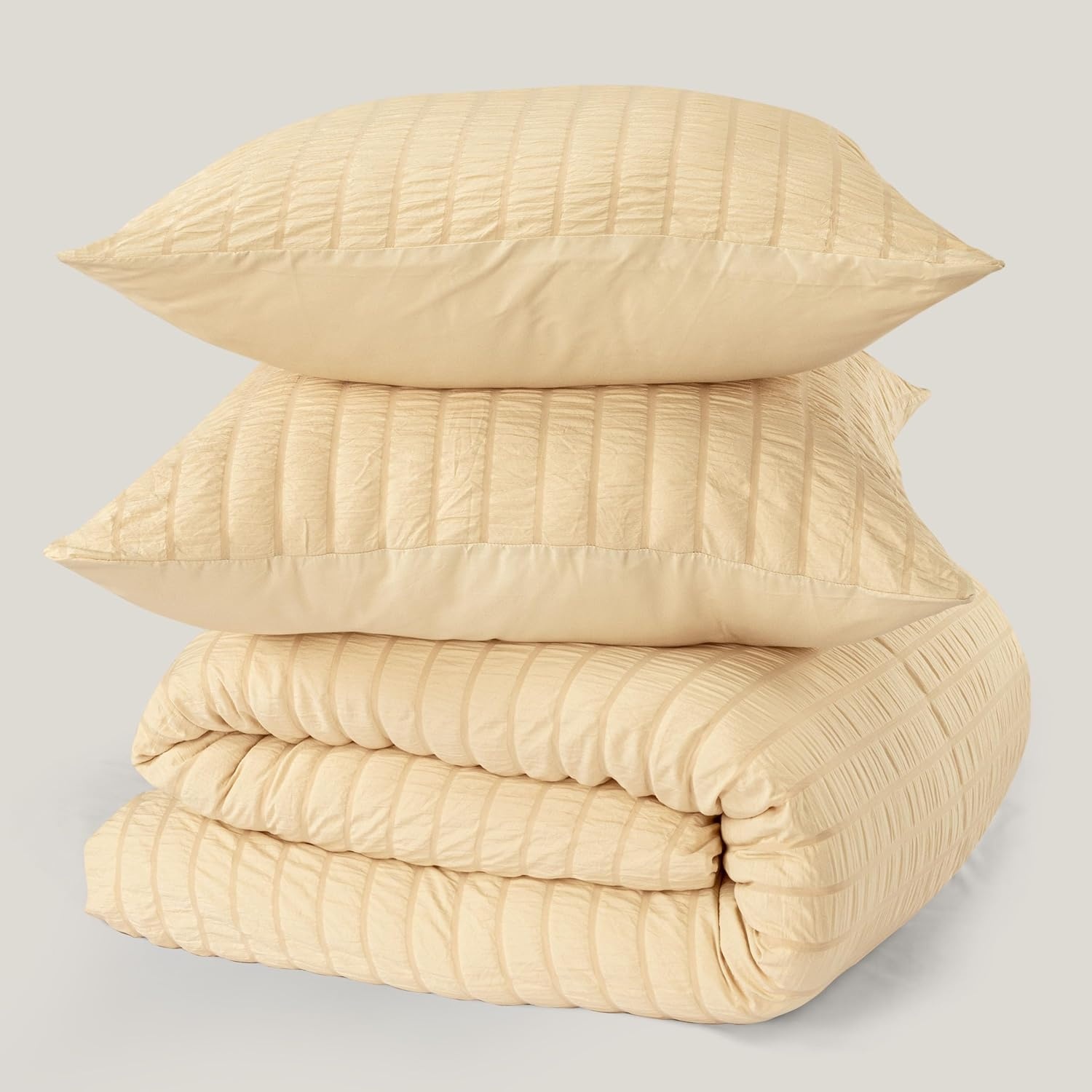 image:imageUtopia Bedding Seersucker Bettwsche 135x200 4teilig Mikrofaser Polyester 2 Bettbezug 135x200 cm 2 Kissenbezug 80x80 cm WeiBeige