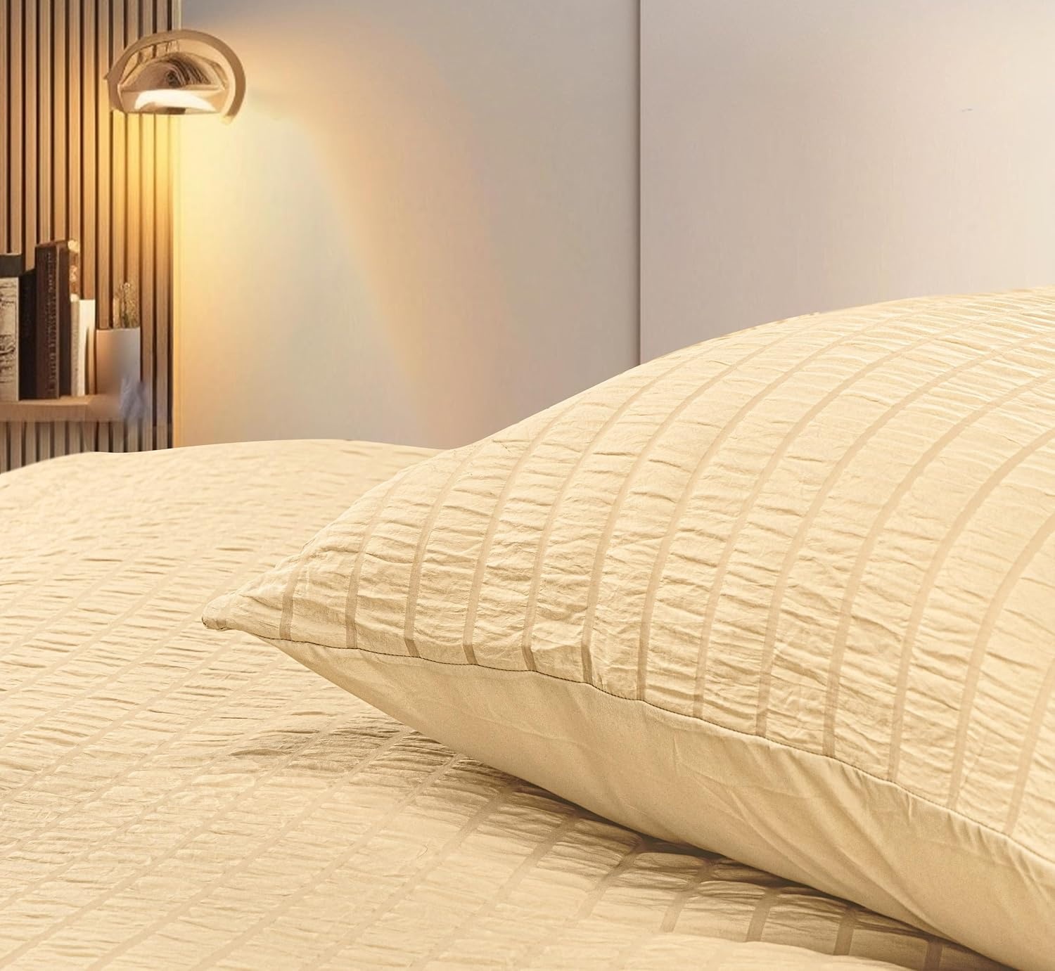 image:imageUtopia Bedding Seersucker Bettwsche 135x200 4teilig Mikrofaser Polyester 2 Bettbezug 135x200 cm 2 Kissenbezug 80x80 cm WeiBeige