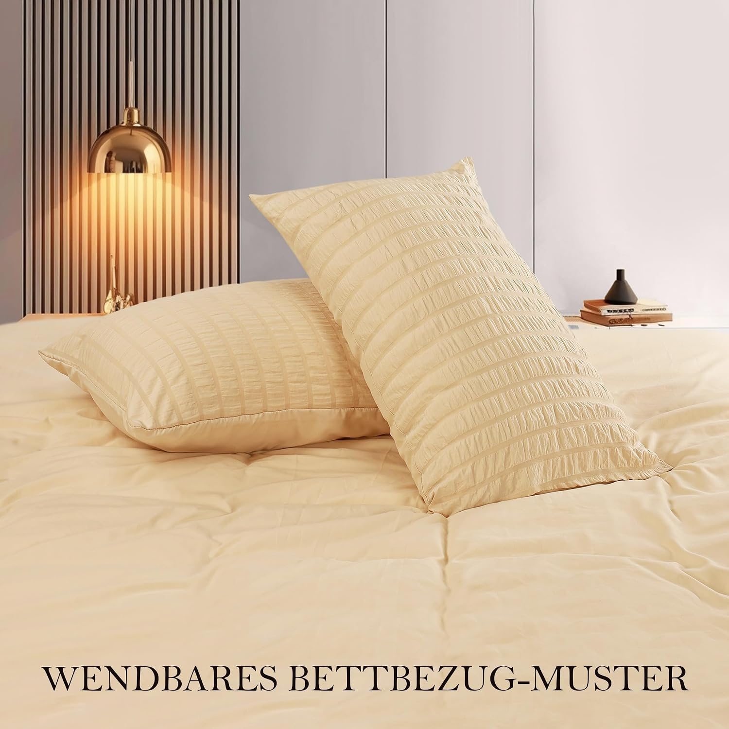 image:imageUtopia Bedding Seersucker Bettwsche 135x200 4teilig Mikrofaser Polyester 2 Bettbezug 135x200 cm 2 Kissenbezug 80x80 cm WeiBeige