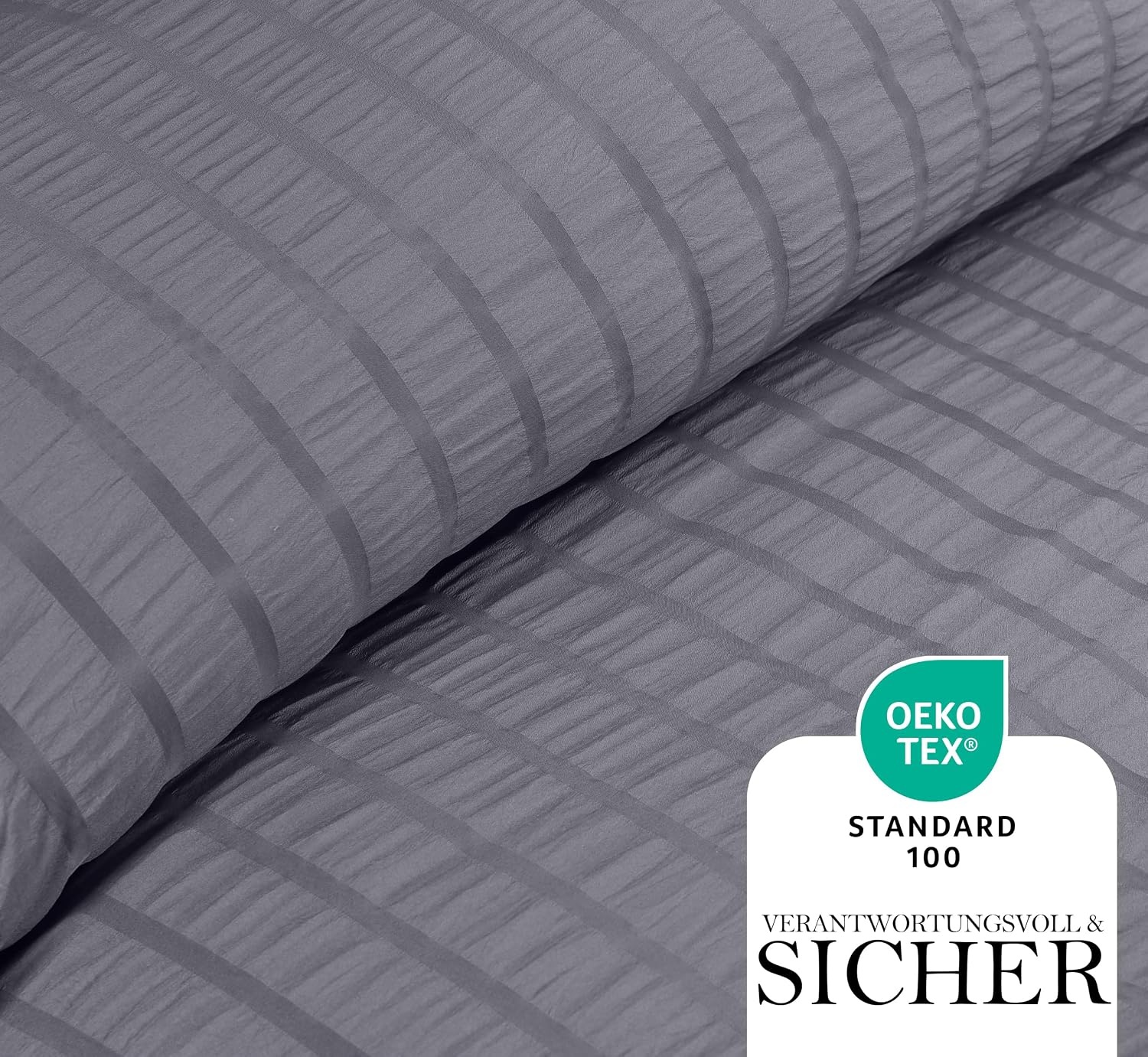 image:imageUtopia Bedding Seersucker Bettwsche 135x200 4teilig Mikrofaser Polyester 2 Bettbezug 135x200 cm 2 Kissenbezug 80x80 cm WeiGrau