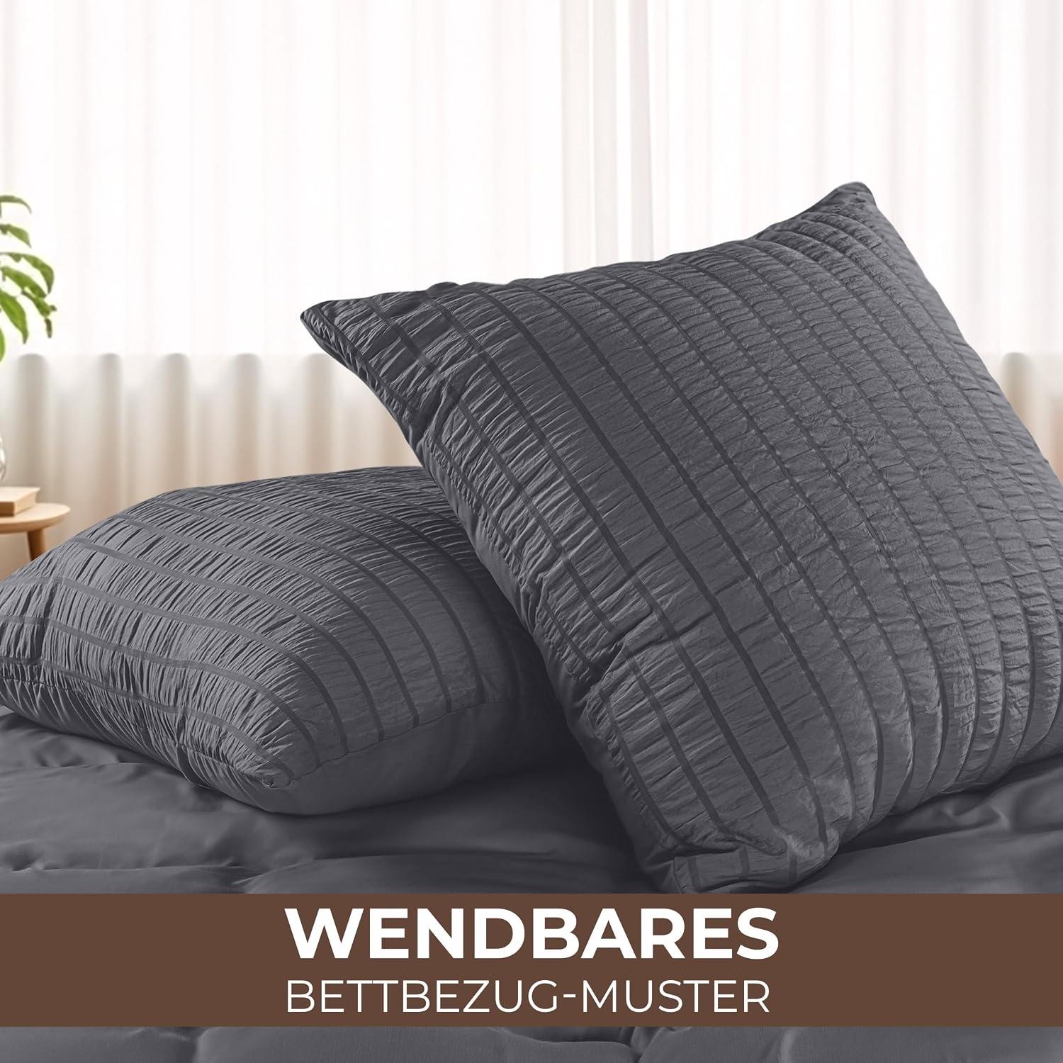 image:imageUtopia Bedding Seersucker Bettwsche 135x200 4teilig Mikrofaser Polyester 2 Bettbezug 135x200 cm 2 Kissenbezug 80x80 cm WeiGrau