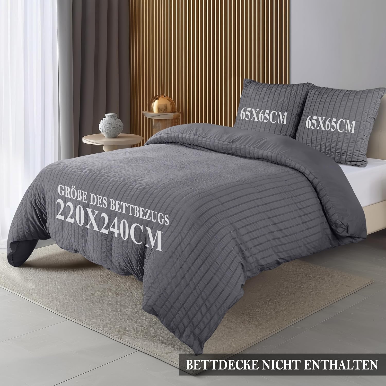 image:imageUtopia Bedding Seersucker Bettwsche 135x200 4teilig Mikrofaser Polyester 2 Bettbezug 135x200 cm 2 Kissenbezug 80x80 cm WeiGrau