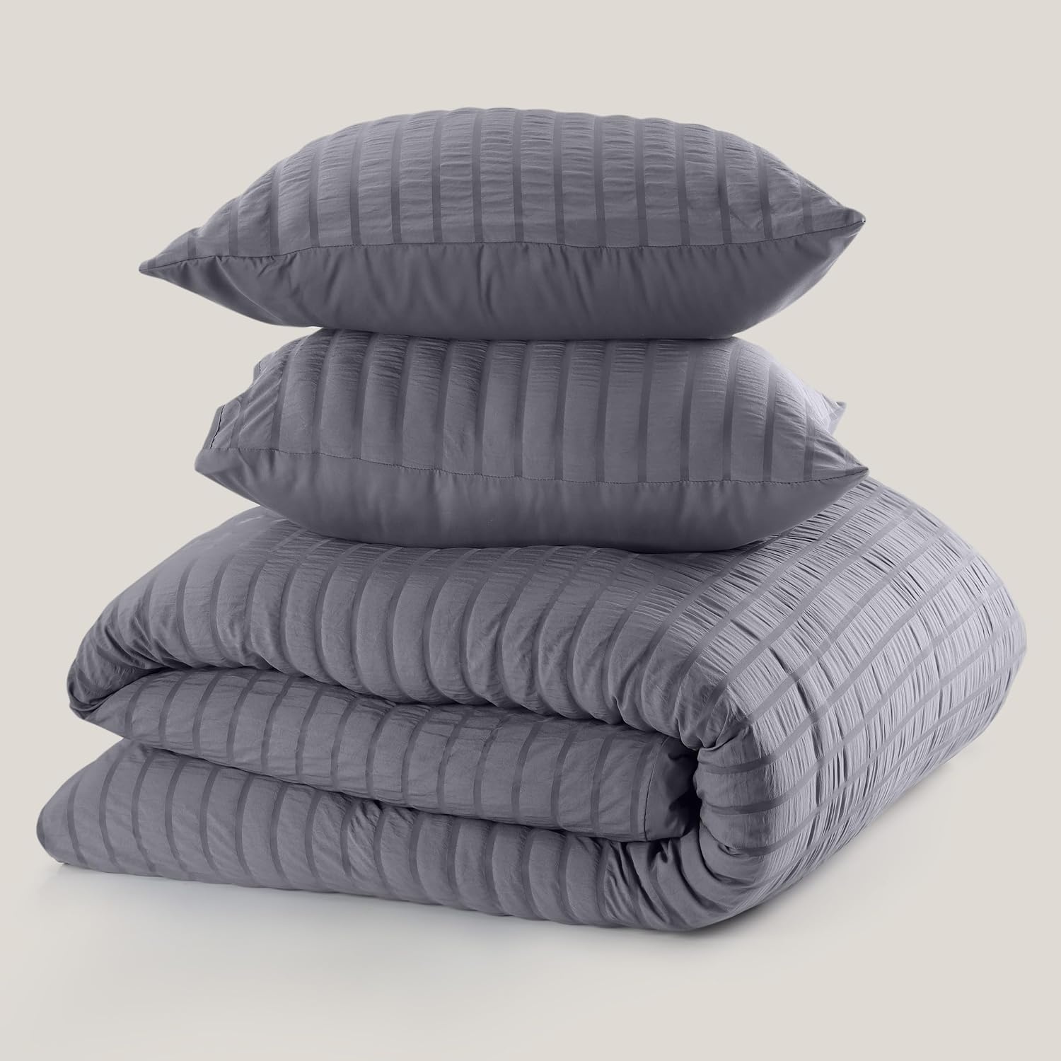 image:imageUtopia Bedding Seersucker Bettwsche 135x200 4teilig Mikrofaser Polyester 2 Bettbezug 135x200 cm 2 Kissenbezug 80x80 cm WeiGrau