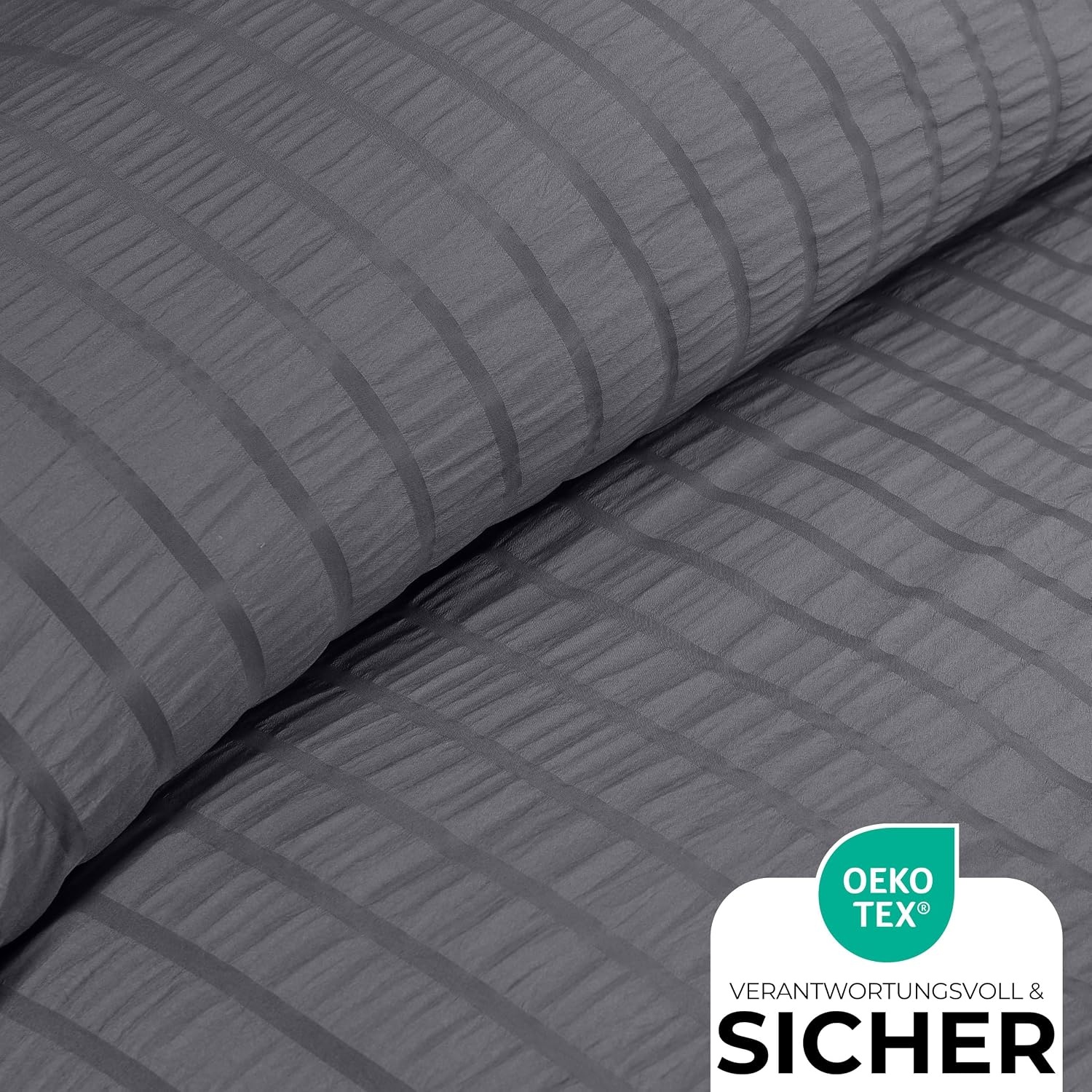 image:imageUtopia Bedding Seersucker Bettwsche 135x200 4teilig Mikrofaser Polyester 2 Bettbezug 135x200 cm 2 Kissenbezug 80x80 cm WeiGrau