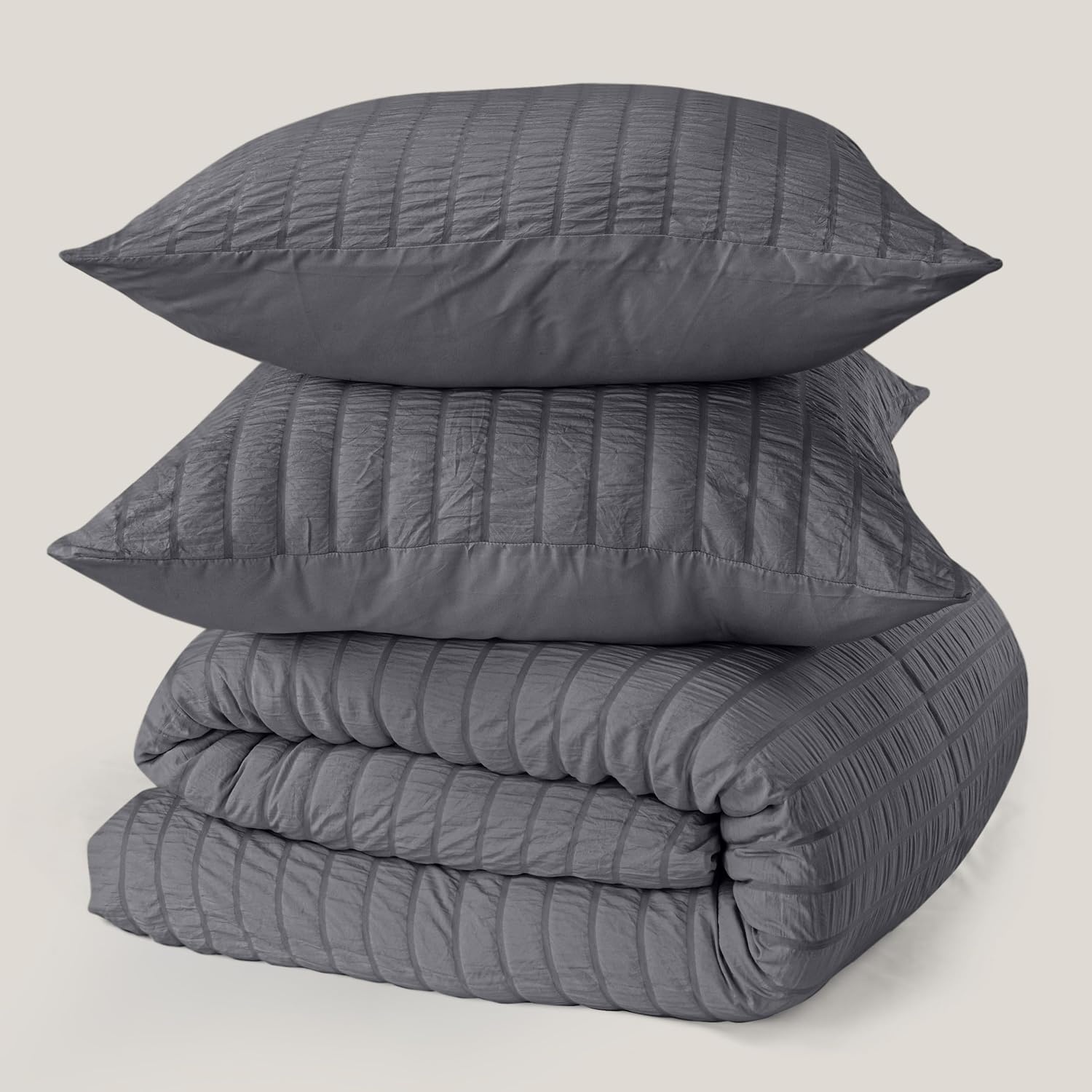 image:imageUtopia Bedding Seersucker Bettwsche 135x200 4teilig Mikrofaser Polyester 2 Bettbezug 135x200 cm 2 Kissenbezug 80x80 cm WeiGrau