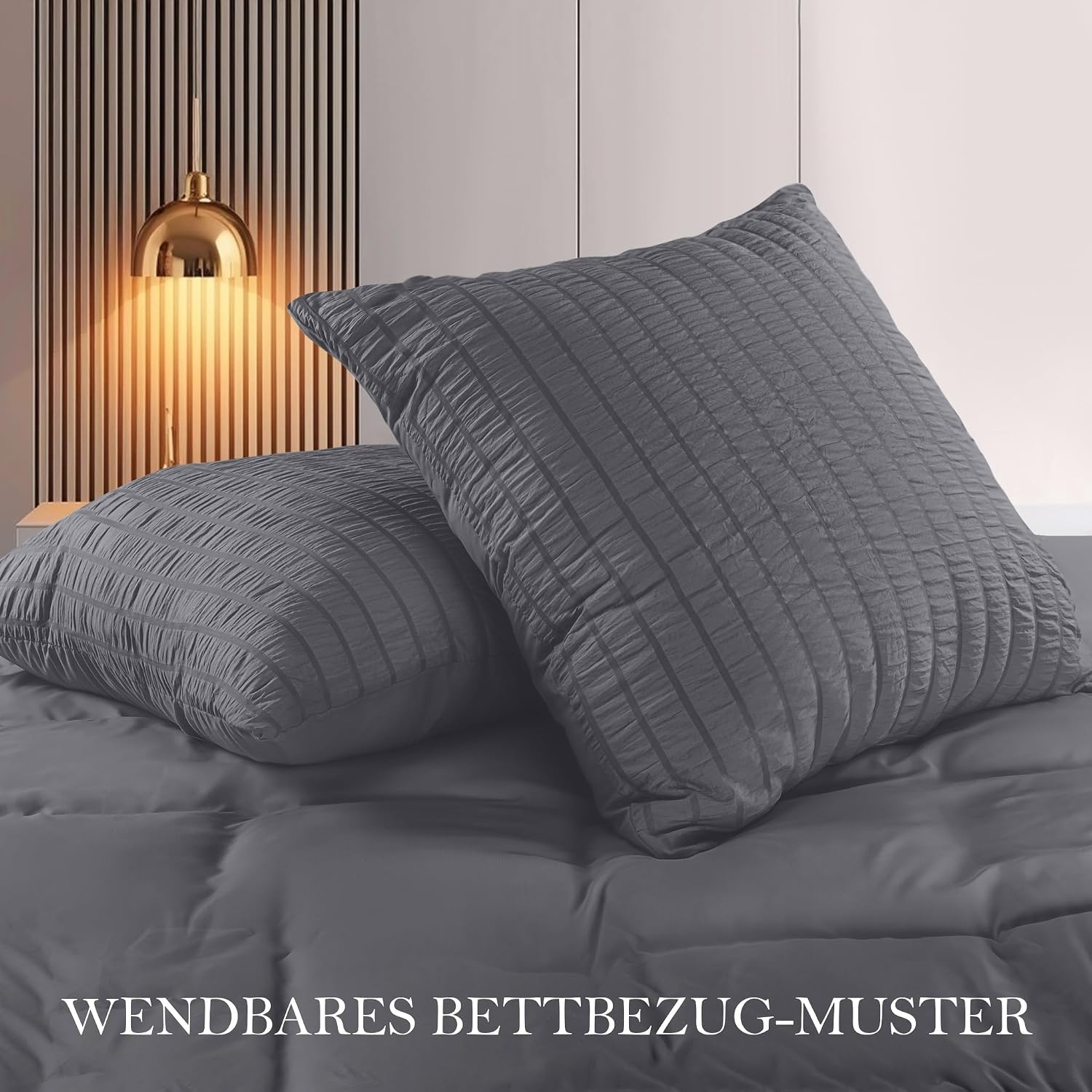 image:imageUtopia Bedding Seersucker Bettwsche 135x200 4teilig Mikrofaser Polyester 2 Bettbezug 135x200 cm 2 Kissenbezug 80x80 cm WeiGrau