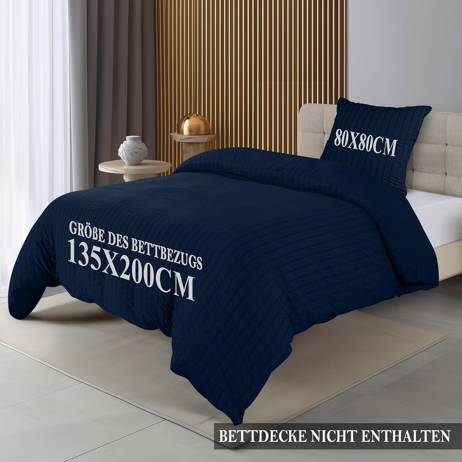 image:imageUtopia Bedding Seersucker Bettwsche 135x200 4teilig Mikrofaser Polyester 2 Bettbezug 135x200 cm 2 Kissenbezug 80x80 cm WeiMarineblau