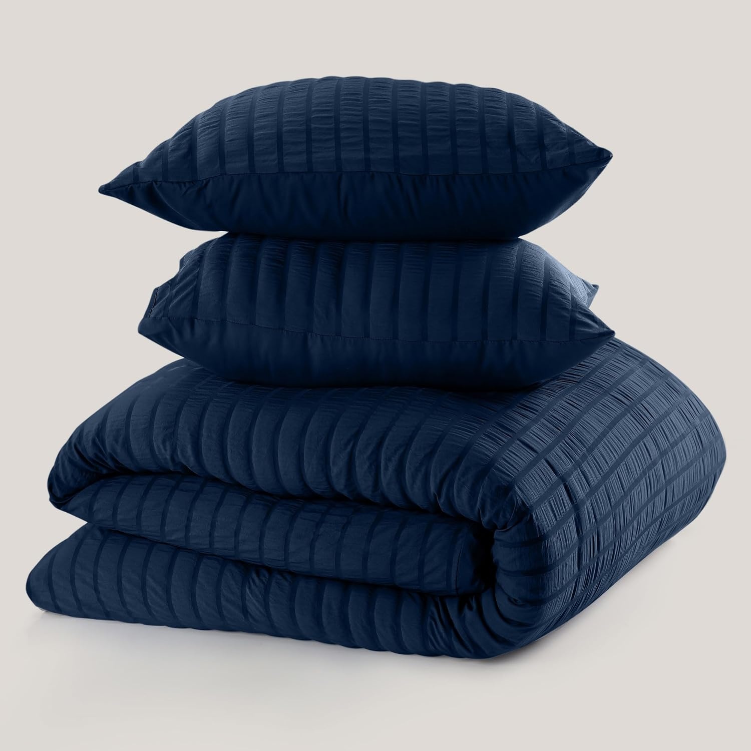 image:imageUtopia Bedding Seersucker Bettwsche 135x200 4teilig Mikrofaser Polyester 2 Bettbezug 135x200 cm 2 Kissenbezug 80x80 cm WeiMarineblau