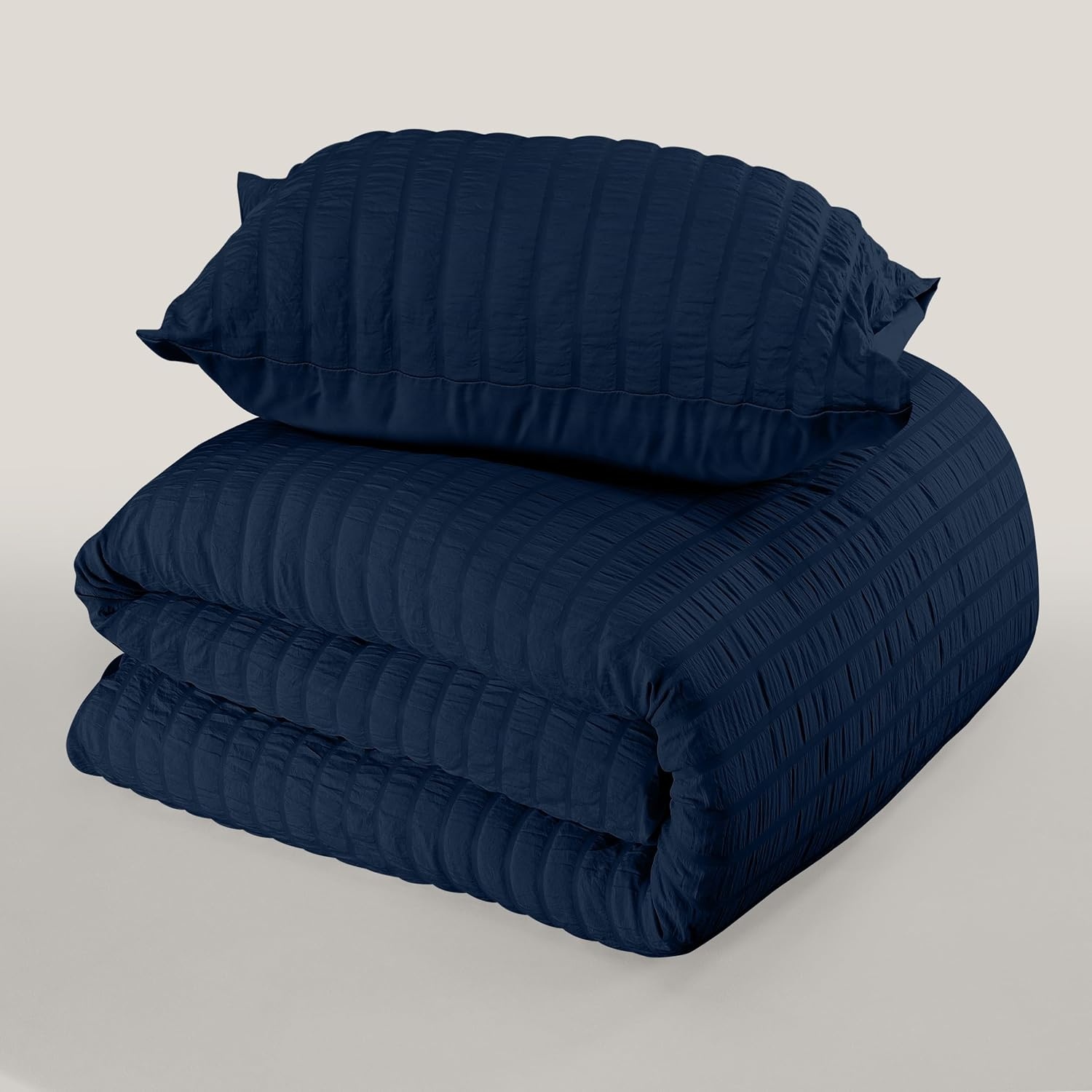 image:imageUtopia Bedding Seersucker Bettwsche 135x200 4teilig Mikrofaser Polyester 2 Bettbezug 135x200 cm 2 Kissenbezug 80x80 cm WeiMarineblau