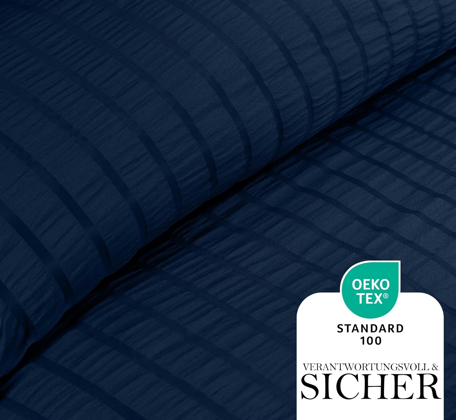 image:imageUtopia Bedding Seersucker Bettwsche 135x200 4teilig Mikrofaser Polyester 2 Bettbezug 135x200 cm 2 Kissenbezug 80x80 cm WeiMarineblau