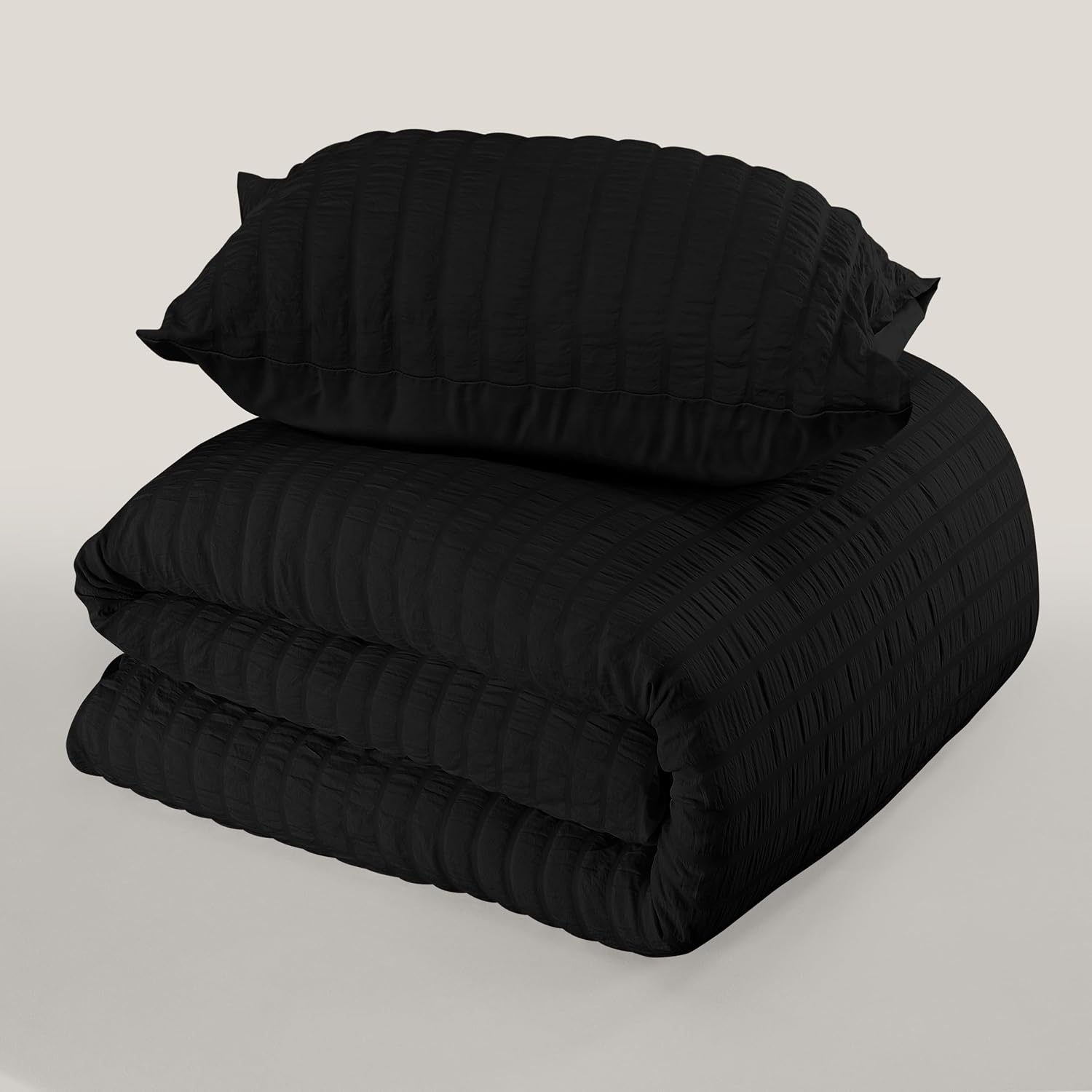 image:imageUtopia Bedding Seersucker Bettwsche 135x200 4teilig Mikrofaser Polyester 2 Bettbezug 135x200 cm 2 Kissenbezug 80x80 cm WeiSchwarz
