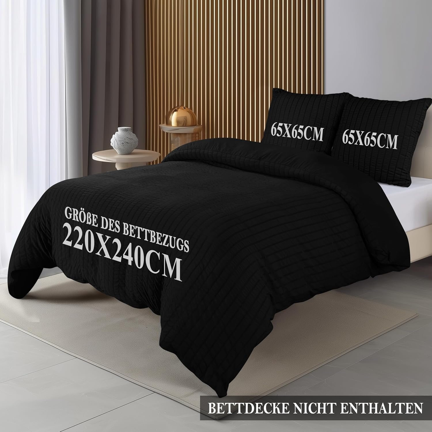 image:imageUtopia Bedding Seersucker Bettwsche 135x200 4teilig Mikrofaser Polyester 2 Bettbezug 135x200 cm 2 Kissenbezug 80x80 cm WeiSchwarz