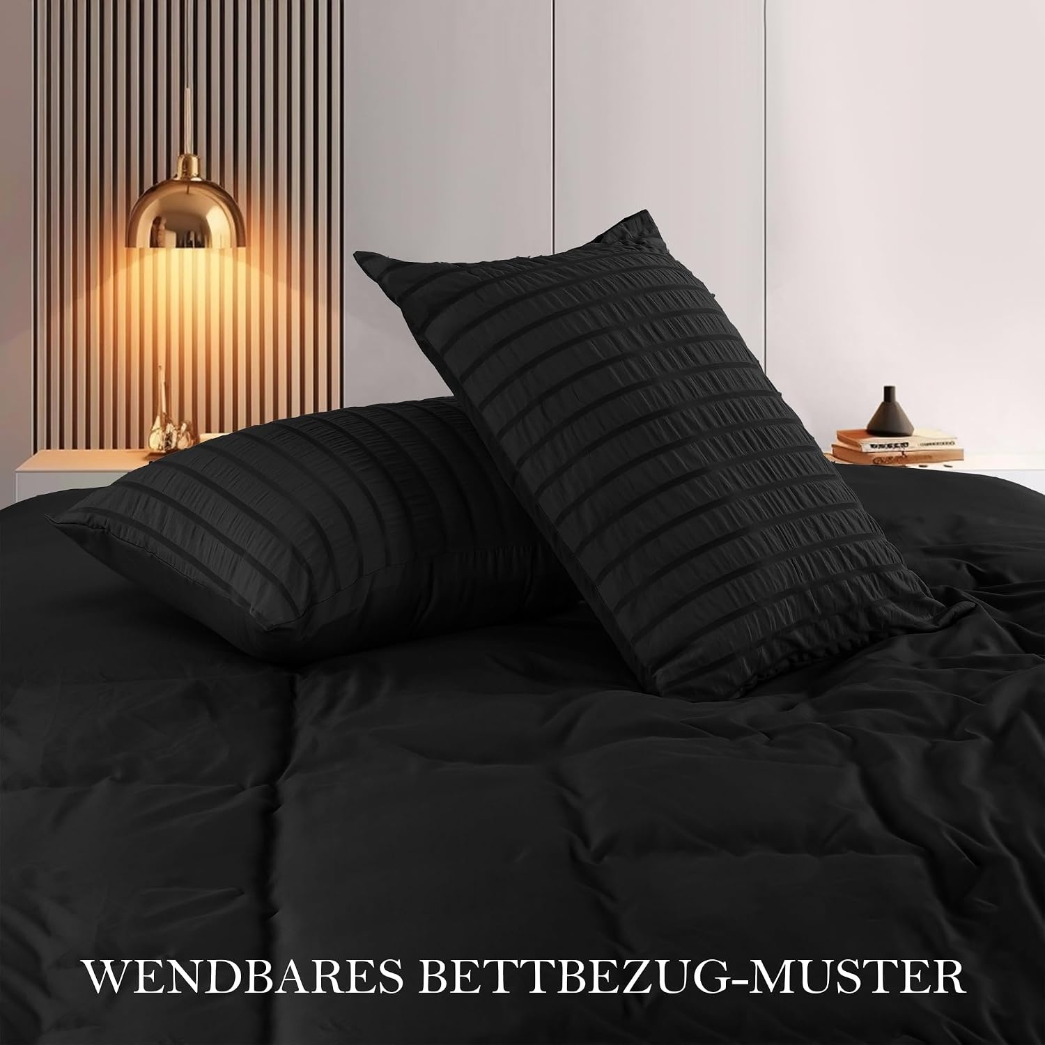 image:imageUtopia Bedding Seersucker Bettwsche 135x200 4teilig Mikrofaser Polyester 2 Bettbezug 135x200 cm 2 Kissenbezug 80x80 cm WeiSchwarz