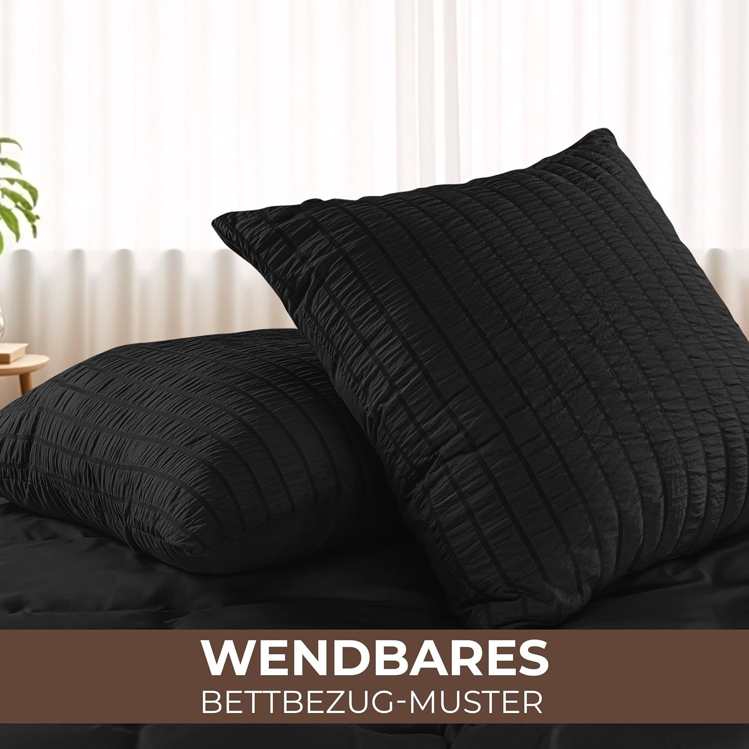 image:imageUtopia Bedding Seersucker Bettwsche 135x200 4teilig Mikrofaser Polyester 2 Bettbezug 135x200 cm 2 Kissenbezug 80x80 cm WeiSchwarz