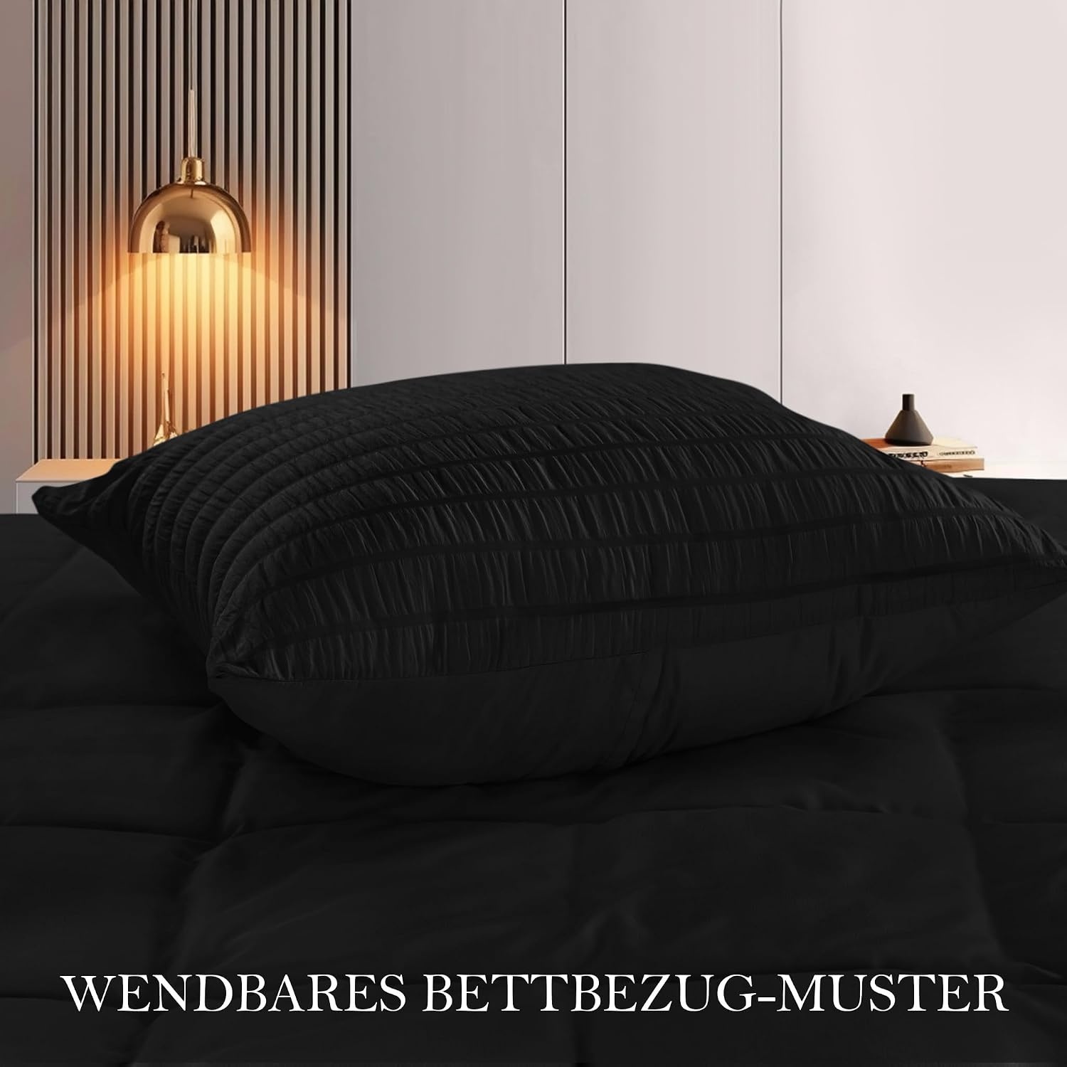 image:imageUtopia Bedding Seersucker Bettwsche 135x200 4teilig Mikrofaser Polyester 2 Bettbezug 135x200 cm 2 Kissenbezug 80x80 cm WeiSchwarz
