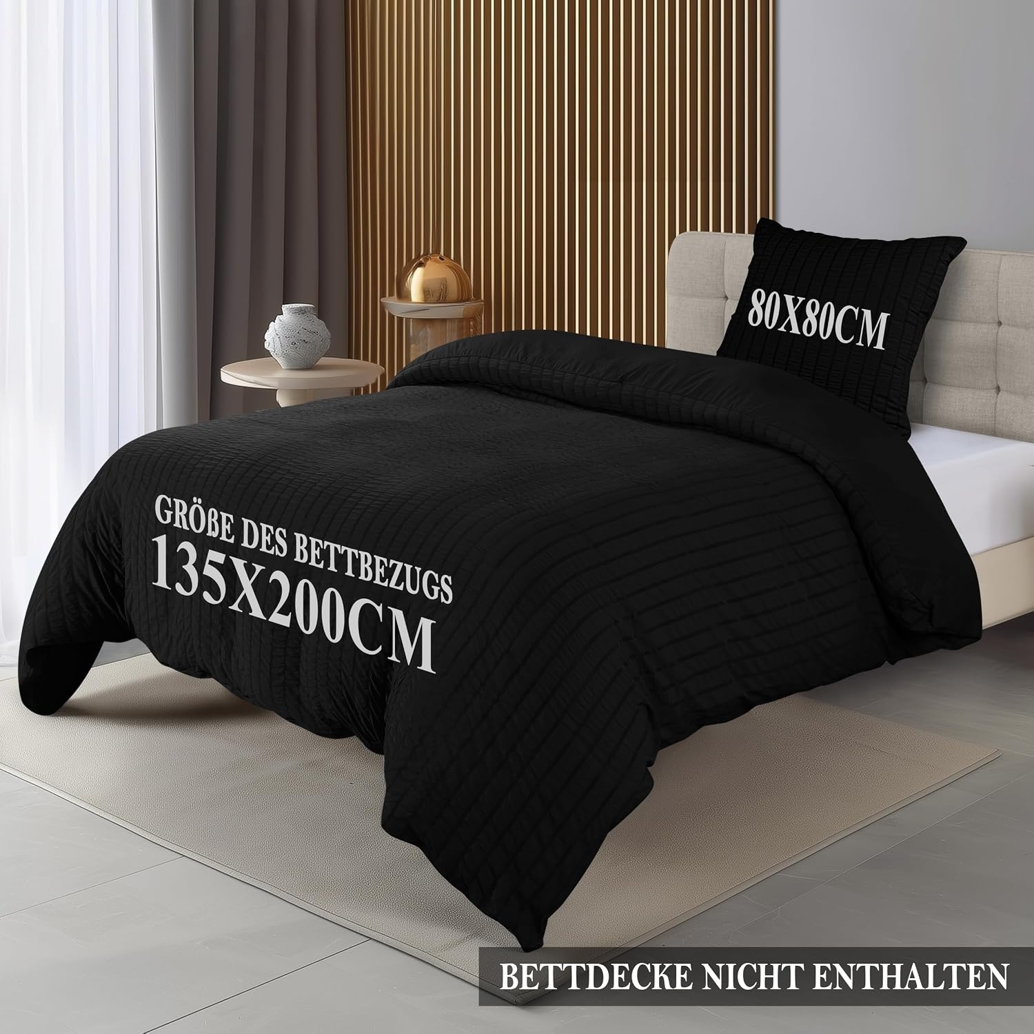 image:imageUtopia Bedding Seersucker Bettwsche 135x200 4teilig Mikrofaser Polyester 2 Bettbezug 135x200 cm 2 Kissenbezug 80x80 cm WeiSchwarz