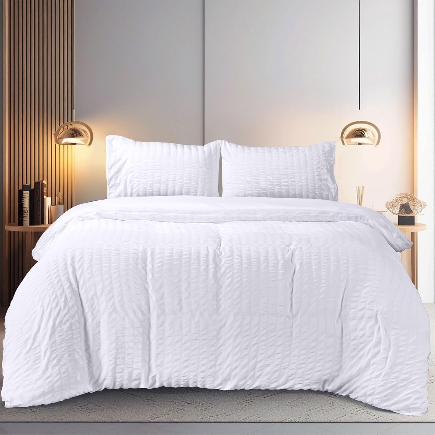 image:imageUtopia Bedding Seersucker Bettwsche 135x200 4teilig Mikrofaser Polyester 2 Bettbezug 135x200 cm 2 Kissenbezug 80x80 cm WeiWei