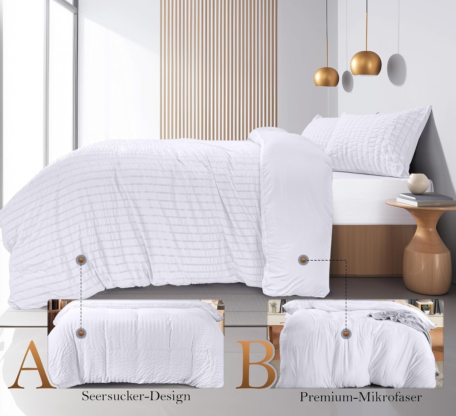 image:imageUtopia Bedding Seersucker Bettwsche 135x200 4teilig Mikrofaser Polyester 2 Bettbezug 135x200 cm 2 Kissenbezug 80x80 cm WeiWei