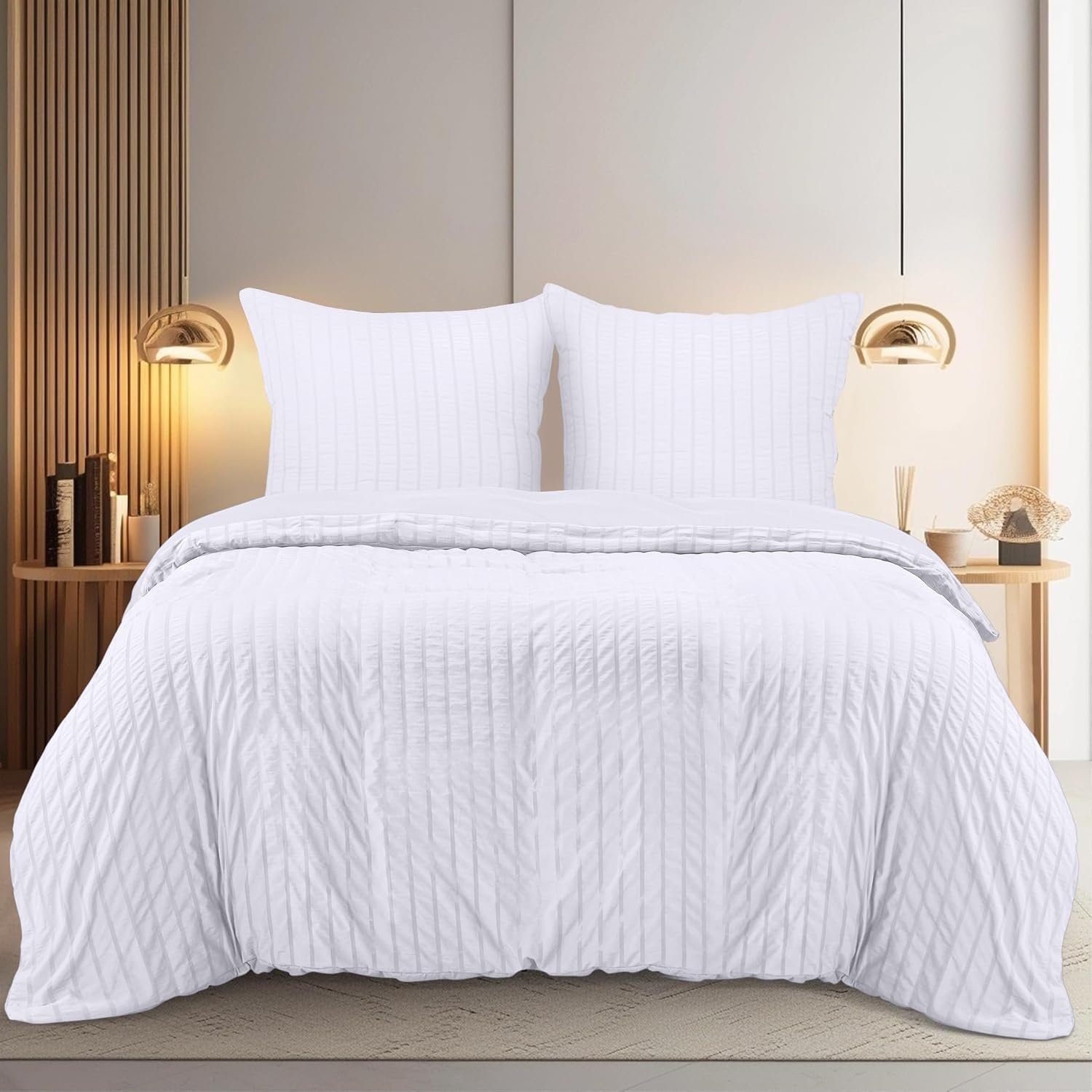 image:imageUtopia Bedding Seersucker Bettwsche 135x200 4teilig Mikrofaser Polyester 2 Bettbezug 135x200 cm 2 Kissenbezug 80x80 cm WeiWei