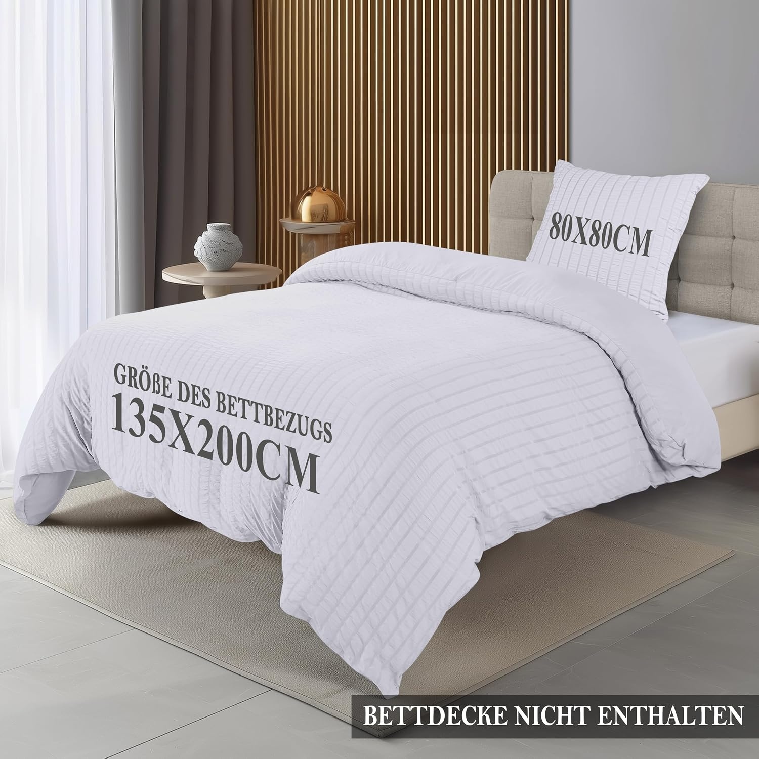 image:imageUtopia Bedding Seersucker Bettwsche 135x200 4teilig Mikrofaser Polyester 2 Bettbezug 135x200 cm 2 Kissenbezug 80x80 cm WeiWei