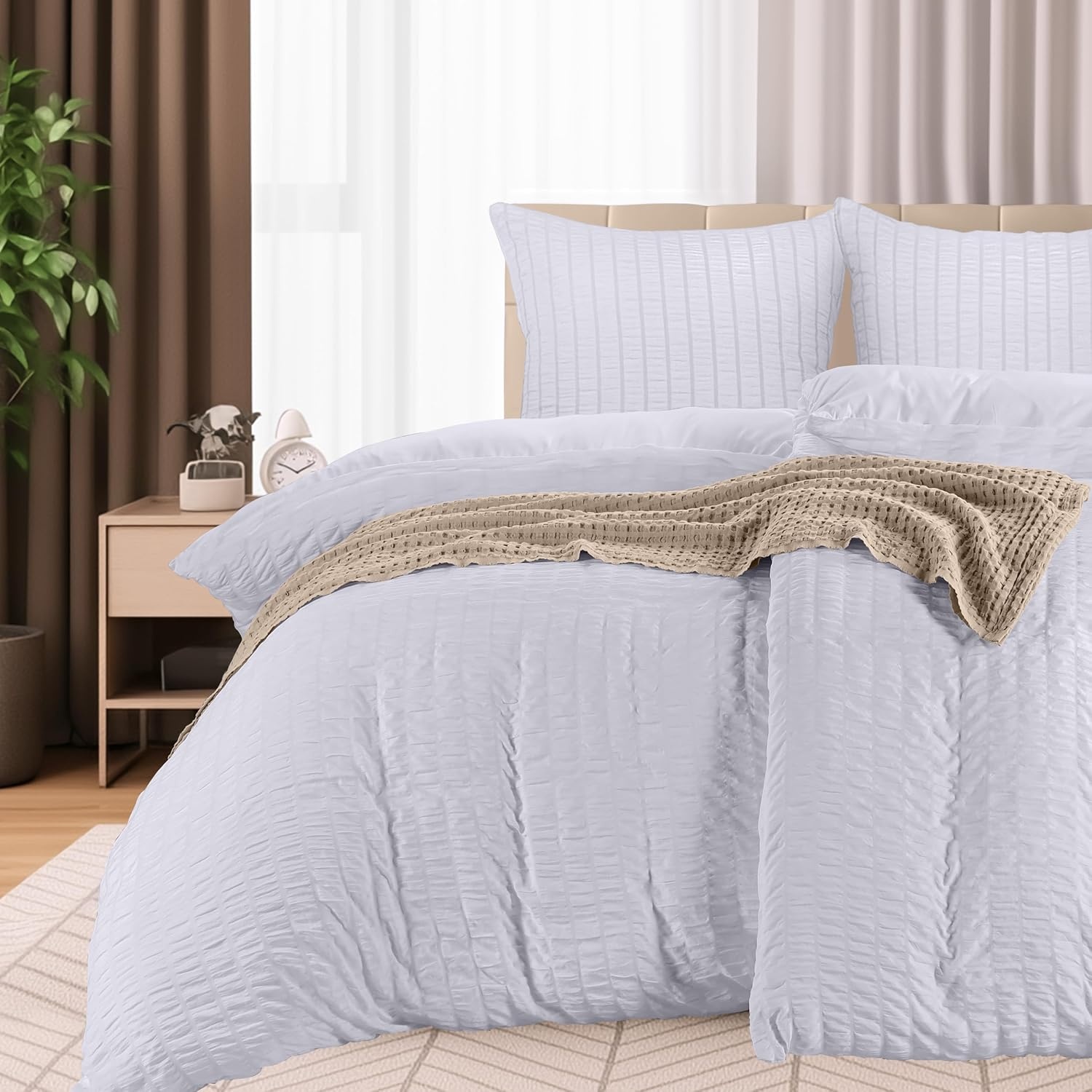 image:imageUtopia Bedding Seersucker Bettwsche 135x200 4teilig Mikrofaser Polyester 2 Bettbezug 135x200 cm 2 Kissenbezug 80x80 cm WeiWei