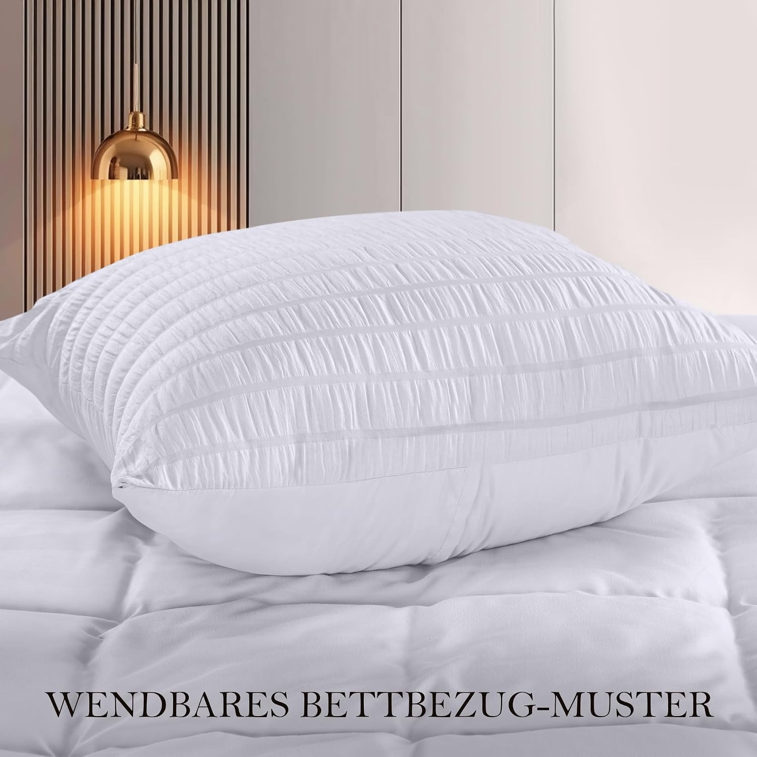 image:imageUtopia Bedding Seersucker Bettwsche 135x200 4teilig Mikrofaser Polyester 2 Bettbezug 135x200 cm 2 Kissenbezug 80x80 cm WeiWei