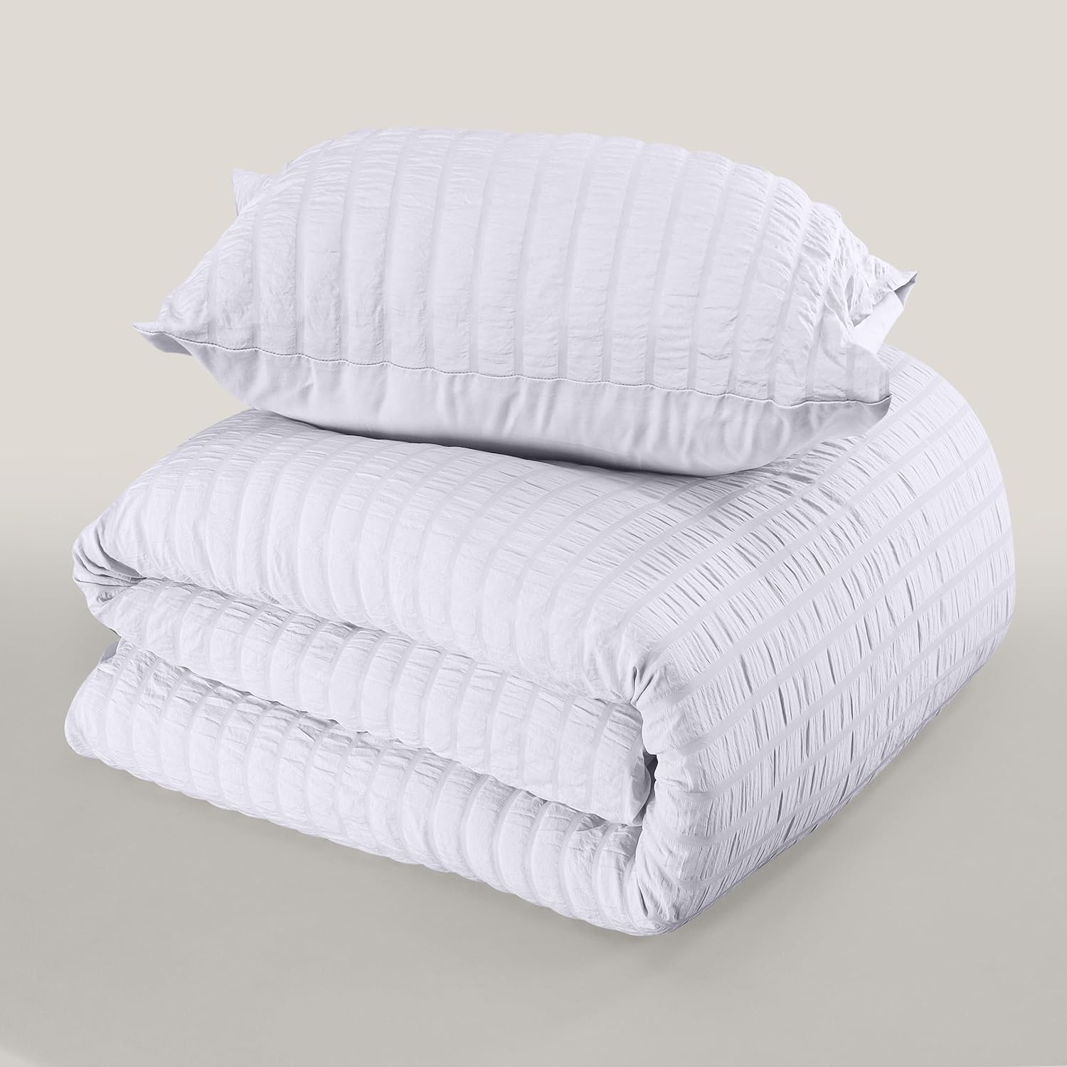 image:imageUtopia Bedding Seersucker Bettwsche 135x200 4teilig Mikrofaser Polyester 2 Bettbezug 135x200 cm 2 Kissenbezug 80x80 cm WeiWei