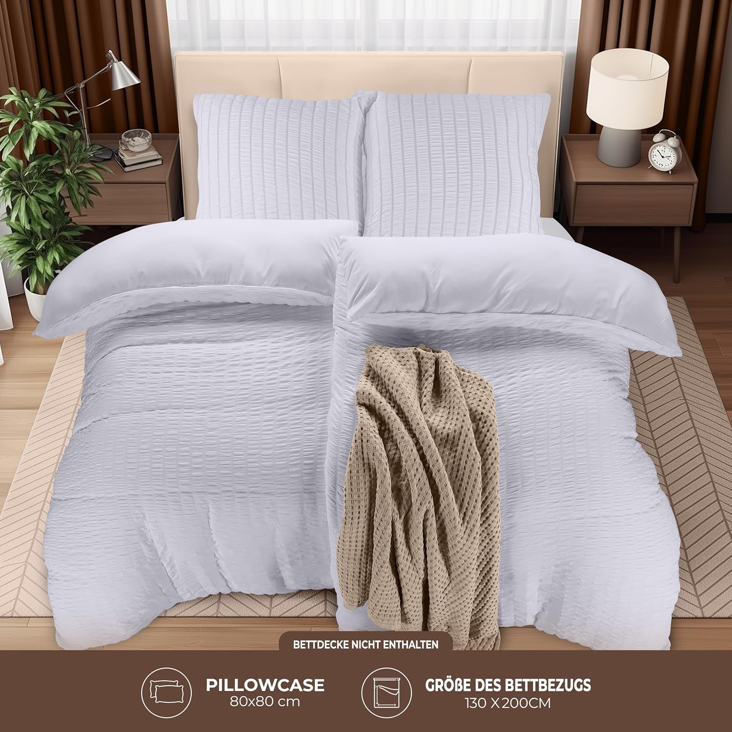 image:imageUtopia Bedding Seersucker Bettwsche 135x200 4teilig Mikrofaser Polyester 2 Bettbezug 135x200 cm 2 Kissenbezug 80x80 cm WeiWei