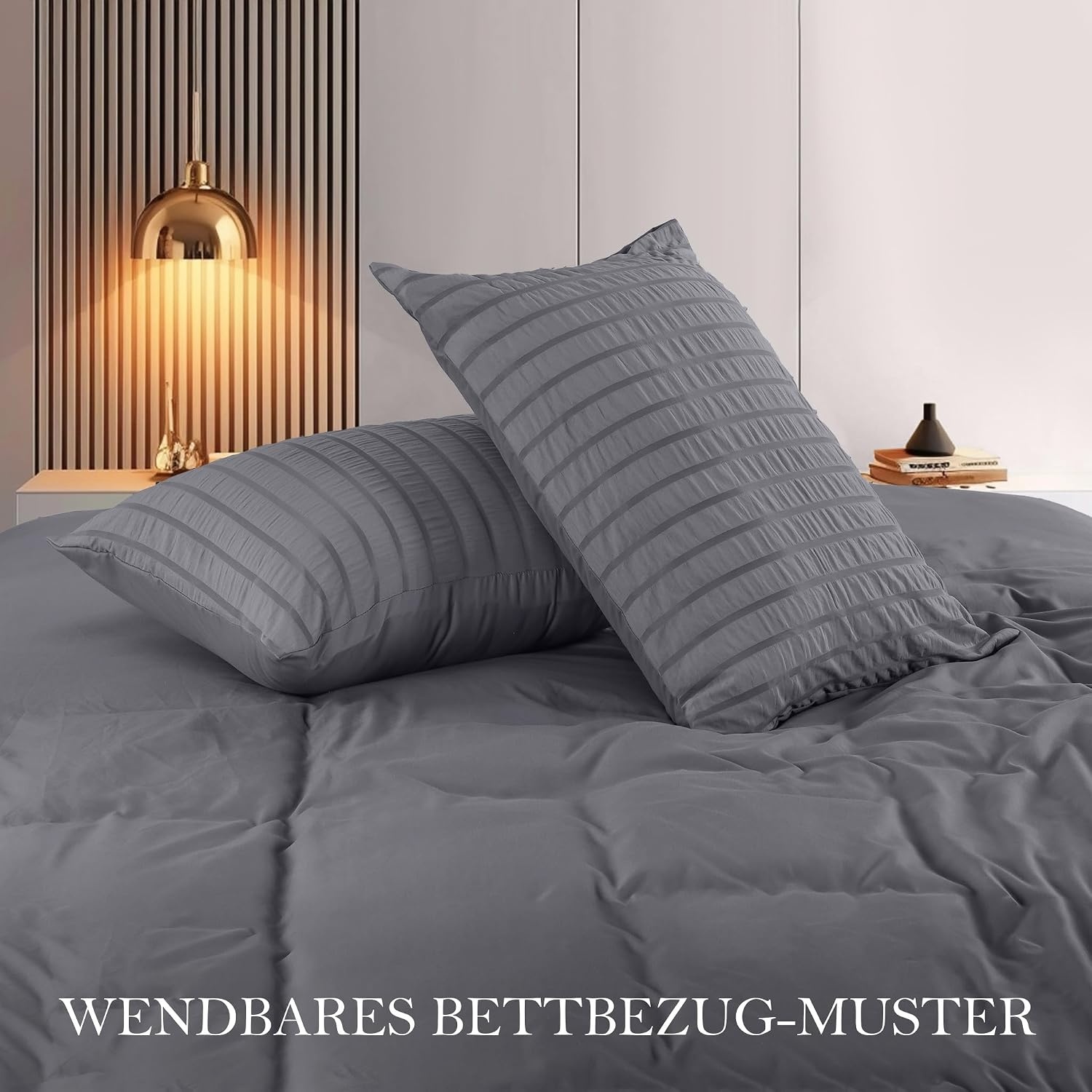 image:imageUtopia Bedding Seersucker Bettwsche 135x200 Set Mikrofaser Polyester Bettbezug 135x200 cm 1 Kissenbezug 80x80 cm BeigeGrau