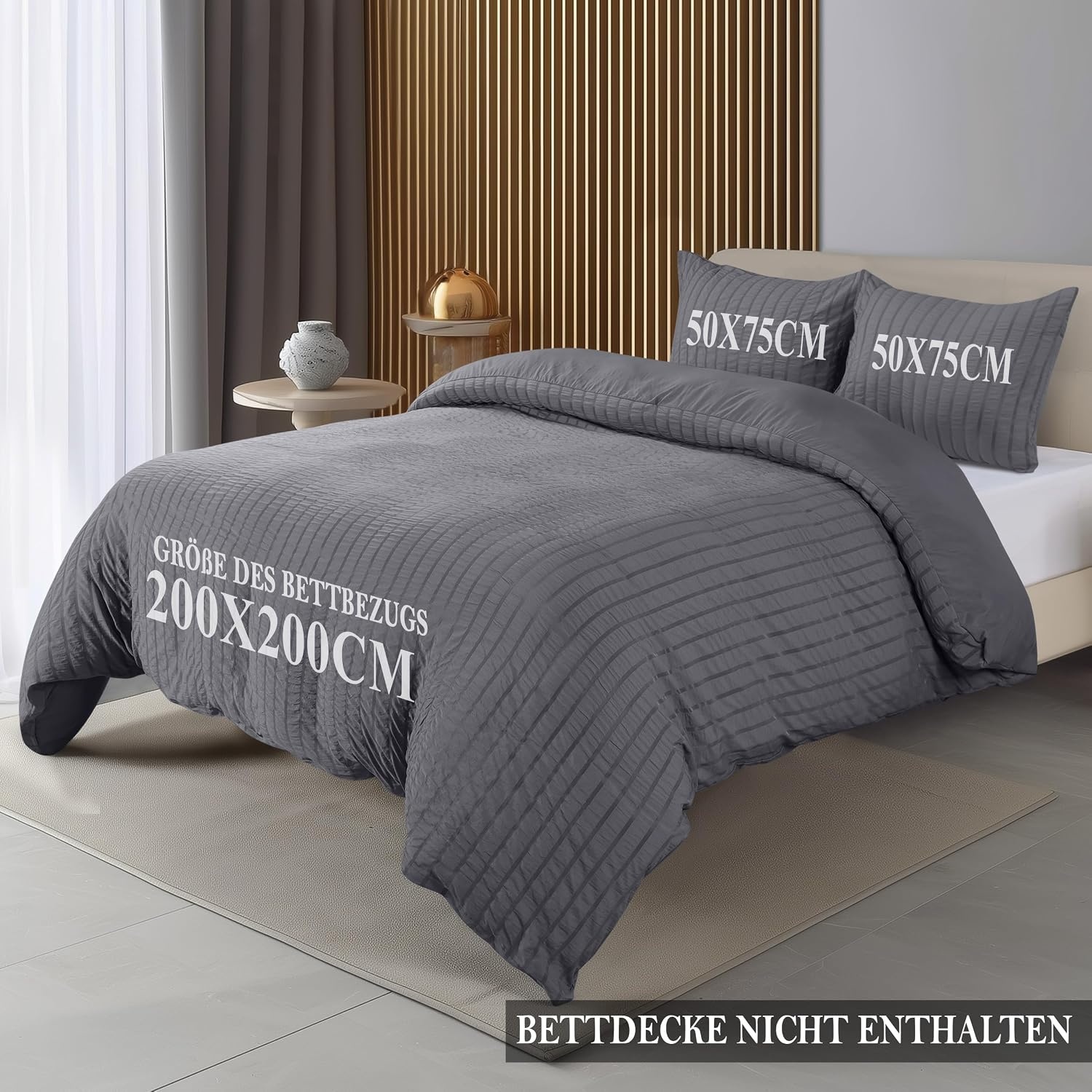 image:imageUtopia Bedding Seersucker Bettwsche 135x200 Set Mikrofaser Polyester Bettbezug 135x200 cm 1 Kissenbezug 80x80 cm BeigeGrau