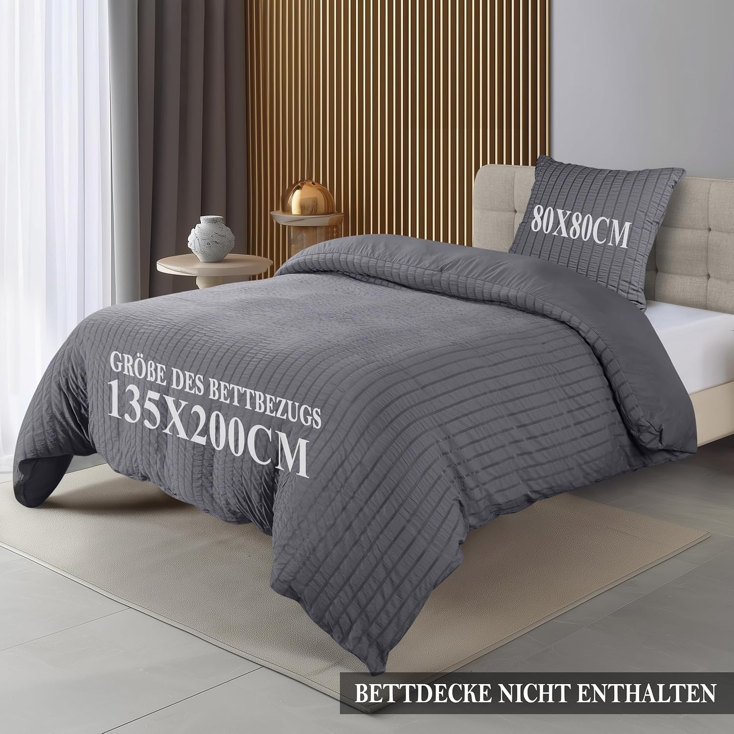 image:imageUtopia Bedding Seersucker Bettwsche 135x200 Set Mikrofaser Polyester Bettbezug 135x200 cm 1 Kissenbezug 80x80 cm BeigeGrau
