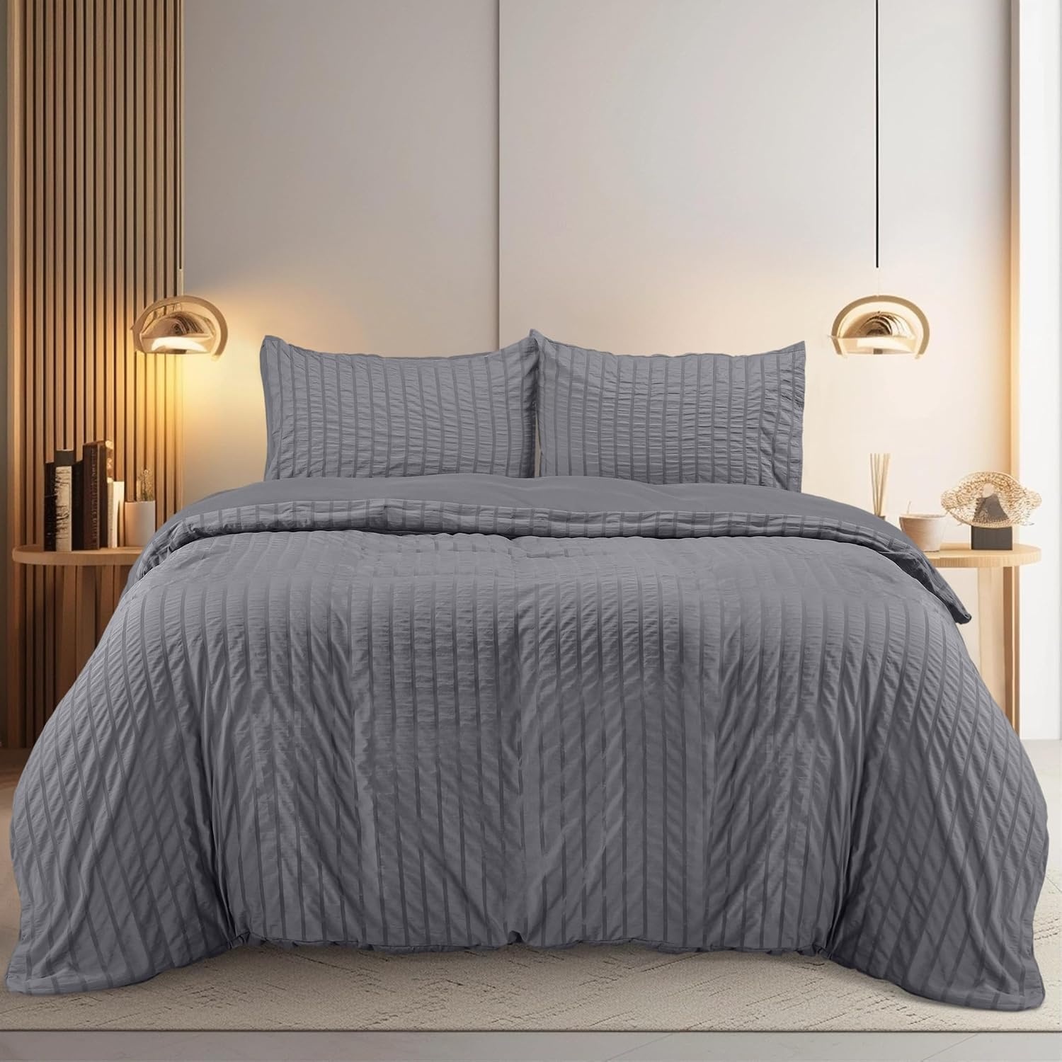 image:imageUtopia Bedding Seersucker Bettwsche 135x200 Set Mikrofaser Polyester Bettbezug 135x200 cm 1 Kissenbezug 80x80 cm BeigeGrau