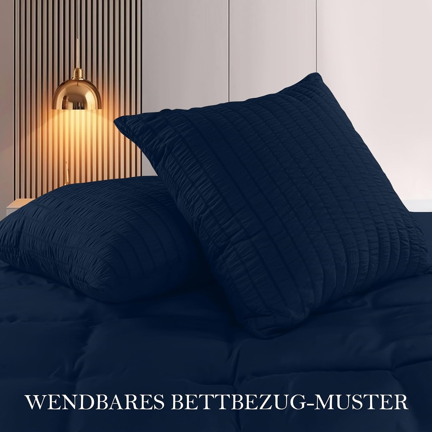 image:imageUtopia Bedding Seersucker Bettwsche 135x200 Set Mikrofaser Polyester Bettbezug 135x200 cm 1 Kissenbezug 80x80 cm BeigeMarineblau