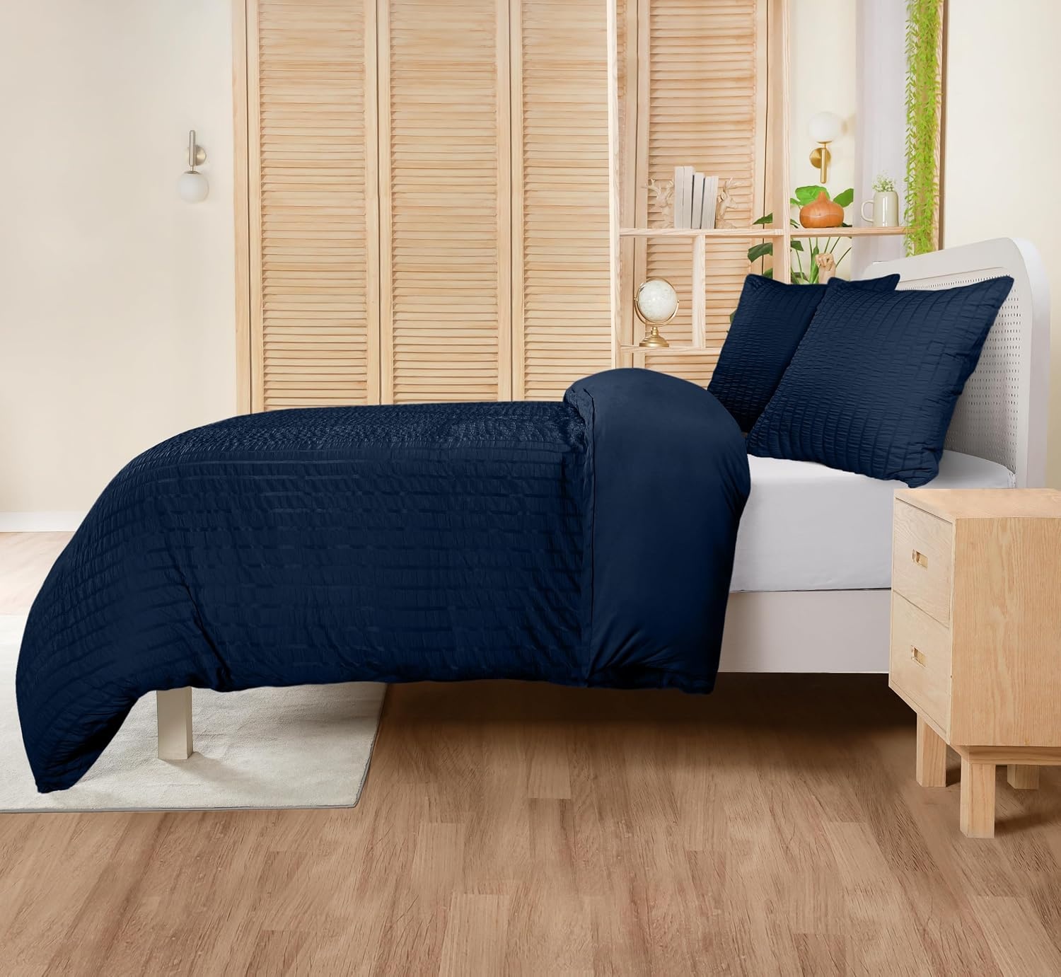 image:imageUtopia Bedding Seersucker Bettwsche 135x200 Set Mikrofaser Polyester Bettbezug 135x200 cm 1 Kissenbezug 80x80 cm BeigeMarineblau