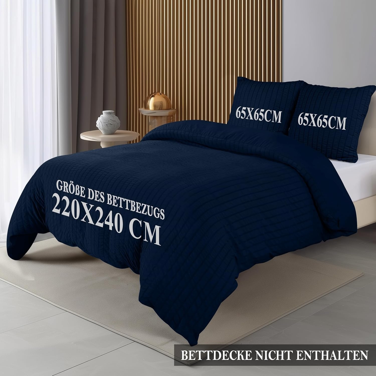 image:imageUtopia Bedding Seersucker Bettwsche 135x200 Set Mikrofaser Polyester Bettbezug 135x200 cm 1 Kissenbezug 80x80 cm BeigeMarineblau