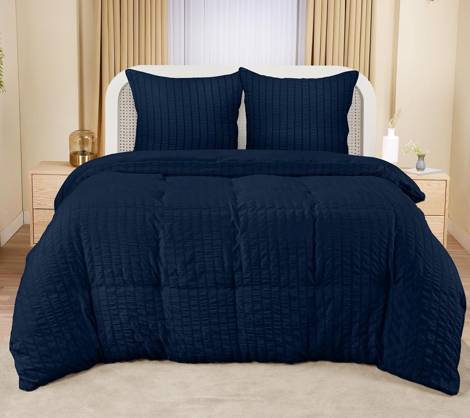 image:imageUtopia Bedding Seersucker Bettwsche 135x200 Set Mikrofaser Polyester Bettbezug 135x200 cm 1 Kissenbezug 80x80 cm BeigeMarineblau
