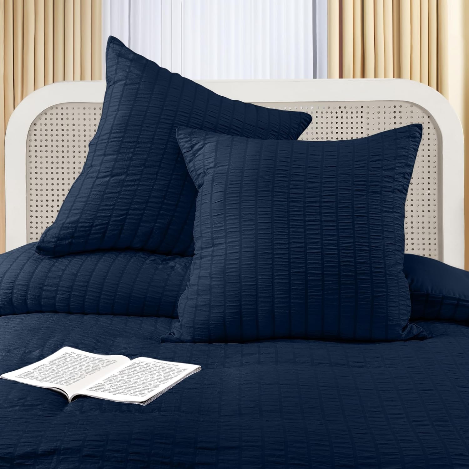 image:imageUtopia Bedding Seersucker Bettwsche 135x200 Set Mikrofaser Polyester Bettbezug 135x200 cm 1 Kissenbezug 80x80 cm BeigeMarineblau