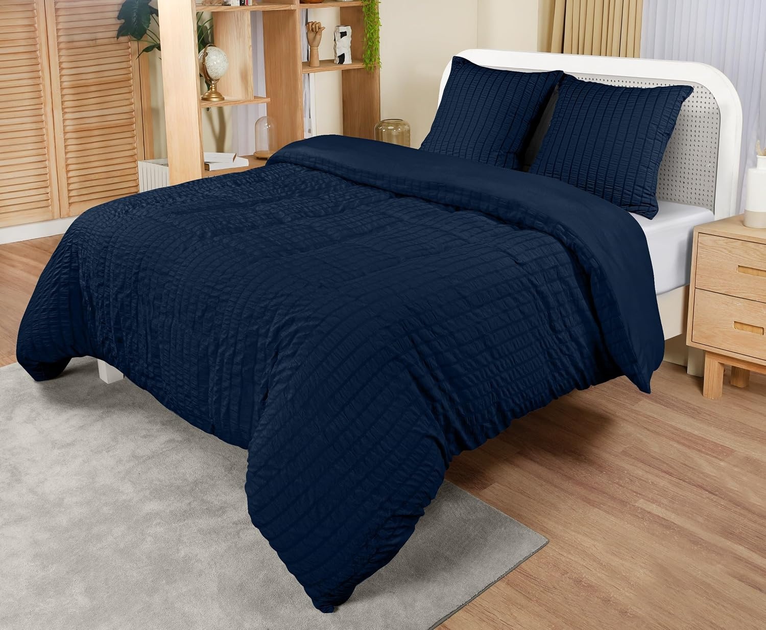 image:imageUtopia Bedding Seersucker Bettwsche 135x200 Set Mikrofaser Polyester Bettbezug 135x200 cm 1 Kissenbezug 80x80 cm BeigeMarineblau