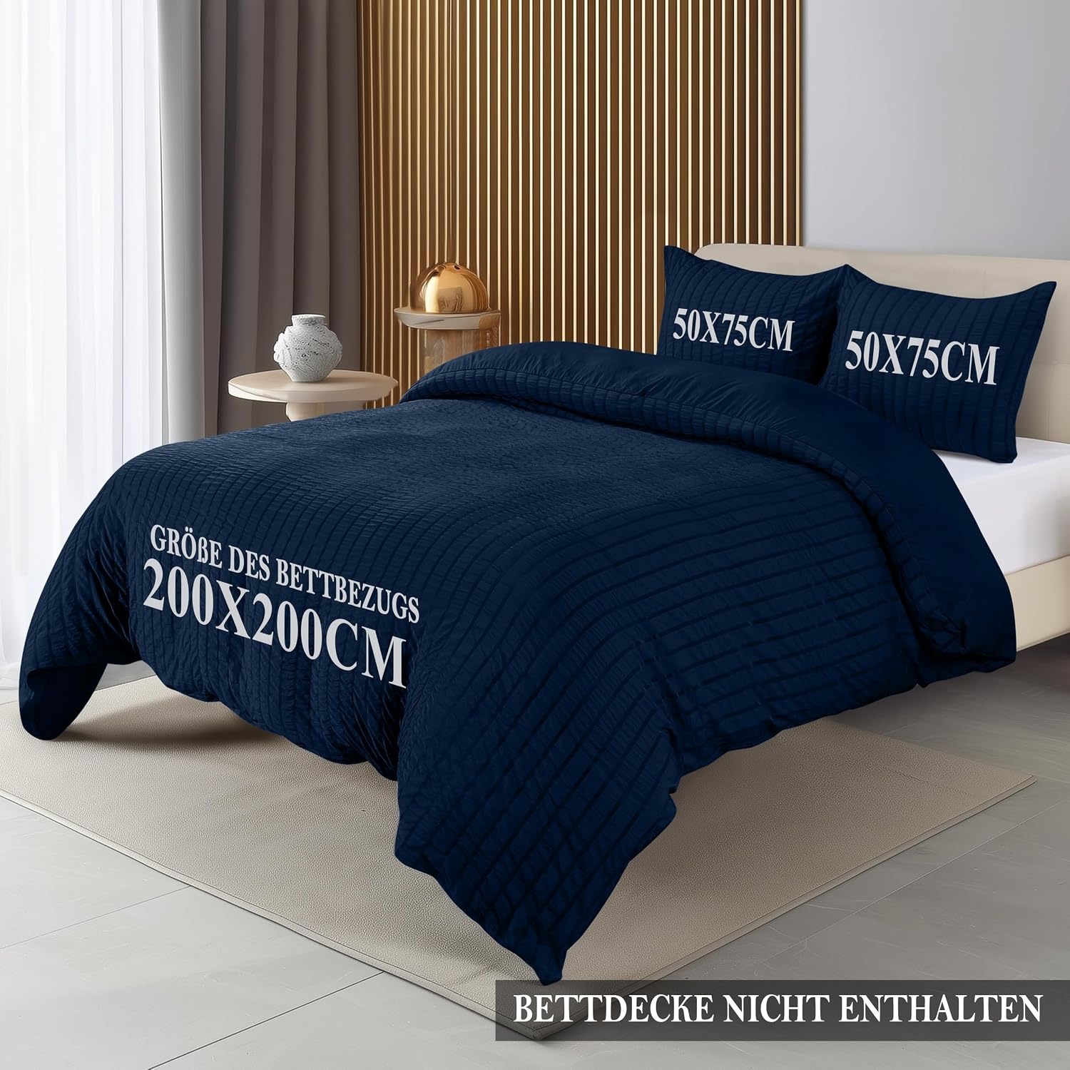 image:imageUtopia Bedding Seersucker Bettwsche 135x200 Set Mikrofaser Polyester Bettbezug 135x200 cm 1 Kissenbezug 80x80 cm BeigeMarineblau