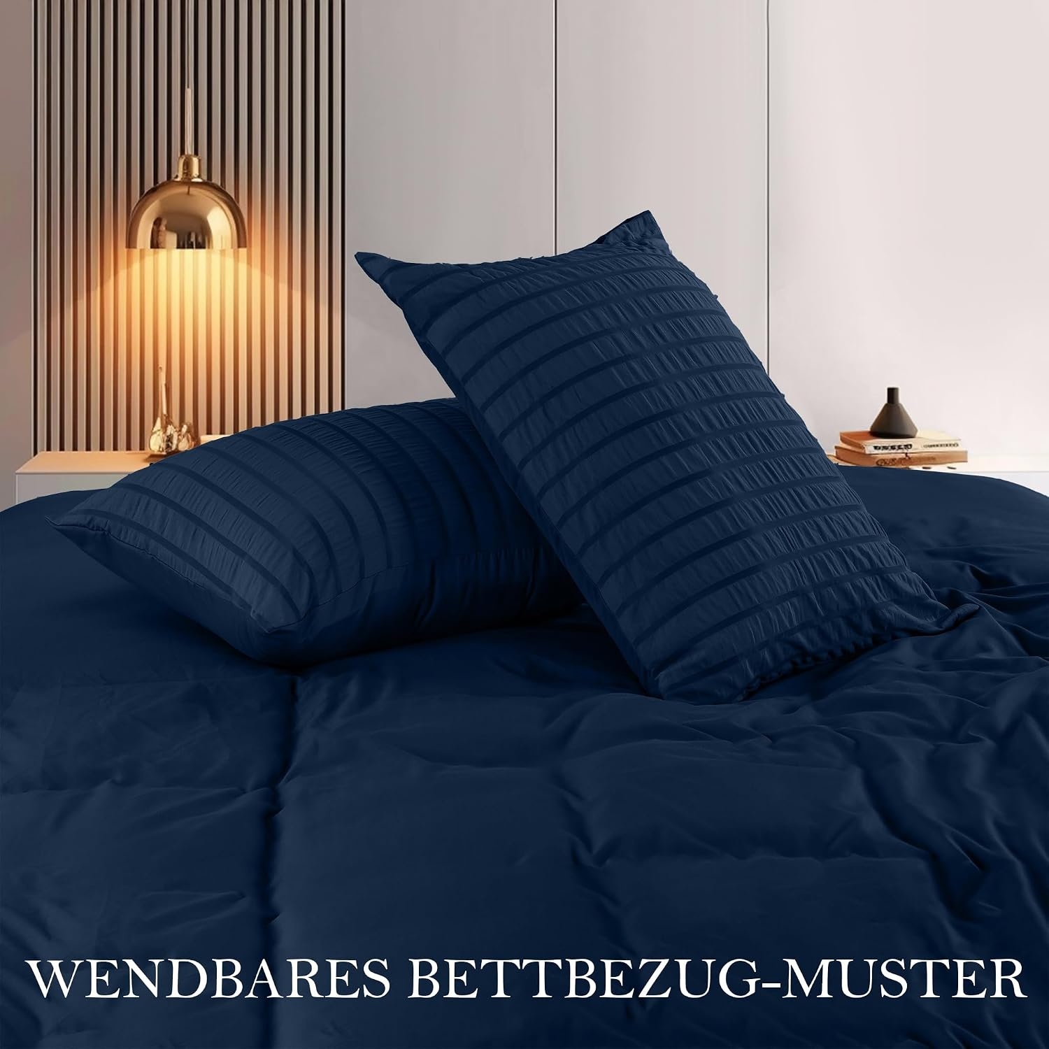 image:imageUtopia Bedding Seersucker Bettwsche 135x200 Set Mikrofaser Polyester Bettbezug 135x200 cm 1 Kissenbezug 80x80 cm BeigeMarineblau