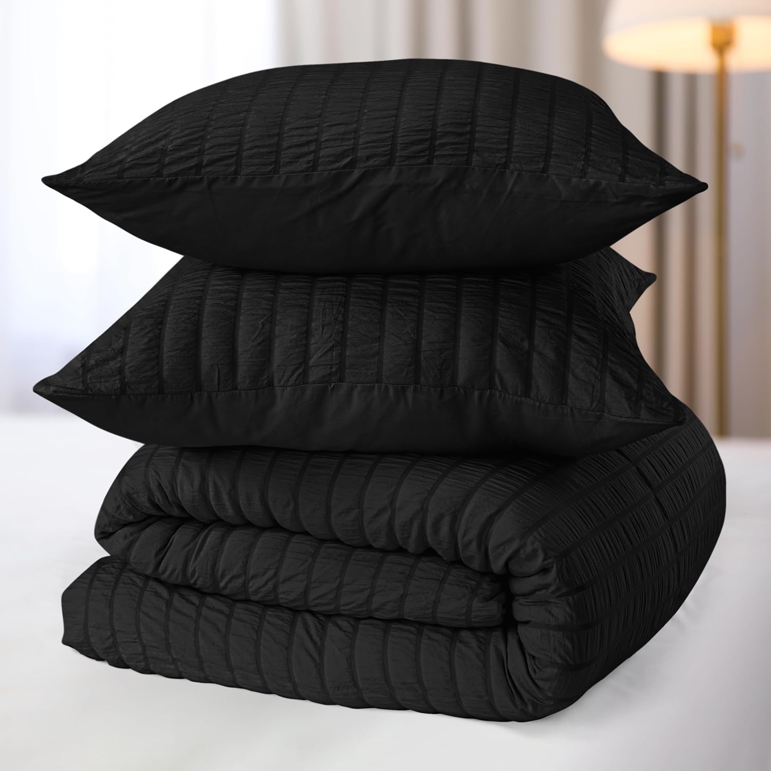 image:imageUtopia Bedding Seersucker Bettwsche 135x200 Set Mikrofaser Polyester Bettbezug 135x200 cm 1 Kissenbezug 80x80 cm BeigeSchwarz