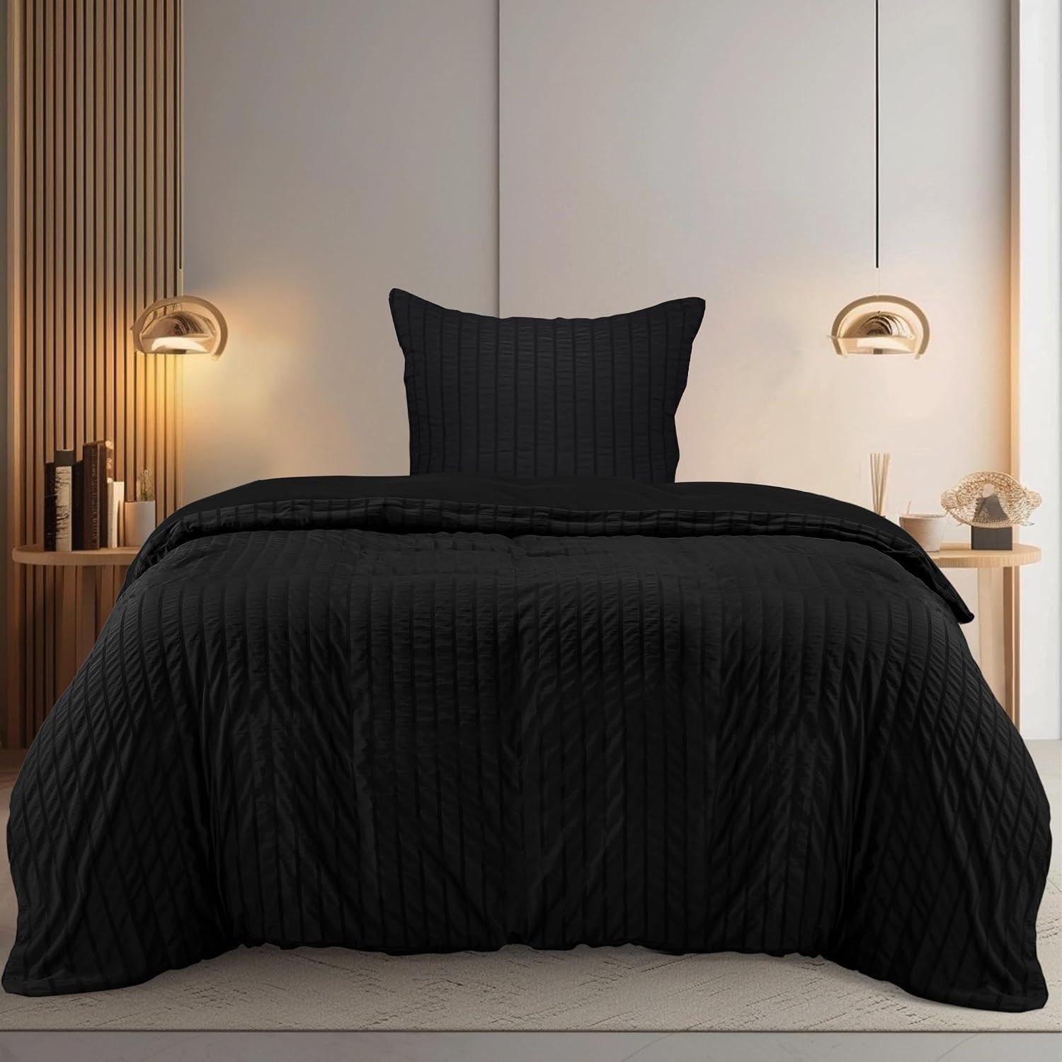 image:imageUtopia Bedding Seersucker Bettwsche 135x200 Set Mikrofaser Polyester Bettbezug 135x200 cm 1 Kissenbezug 80x80 cm BeigeSchwarz