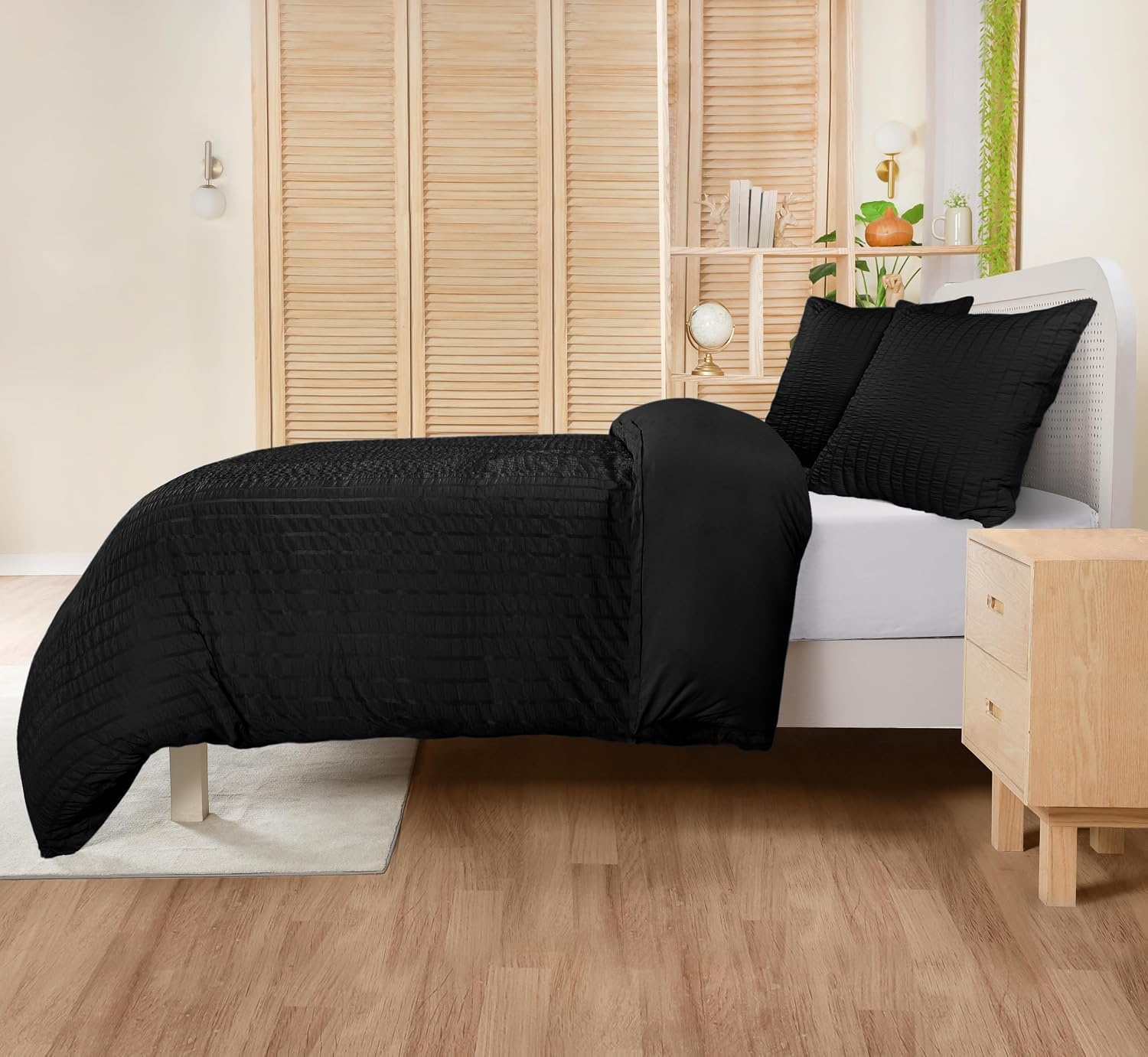 image:imageUtopia Bedding Seersucker Bettwsche 135x200 Set Mikrofaser Polyester Bettbezug 135x200 cm 1 Kissenbezug 80x80 cm BeigeSchwarz