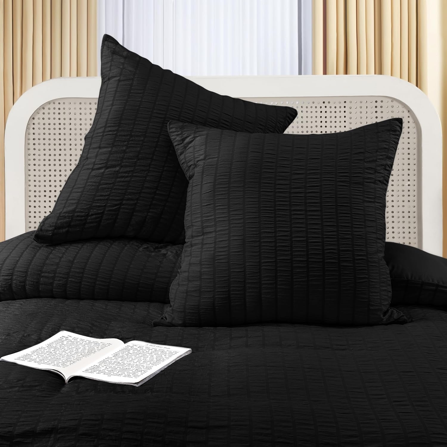 image:imageUtopia Bedding Seersucker Bettwsche 135x200 Set Mikrofaser Polyester Bettbezug 135x200 cm 1 Kissenbezug 80x80 cm BeigeSchwarz