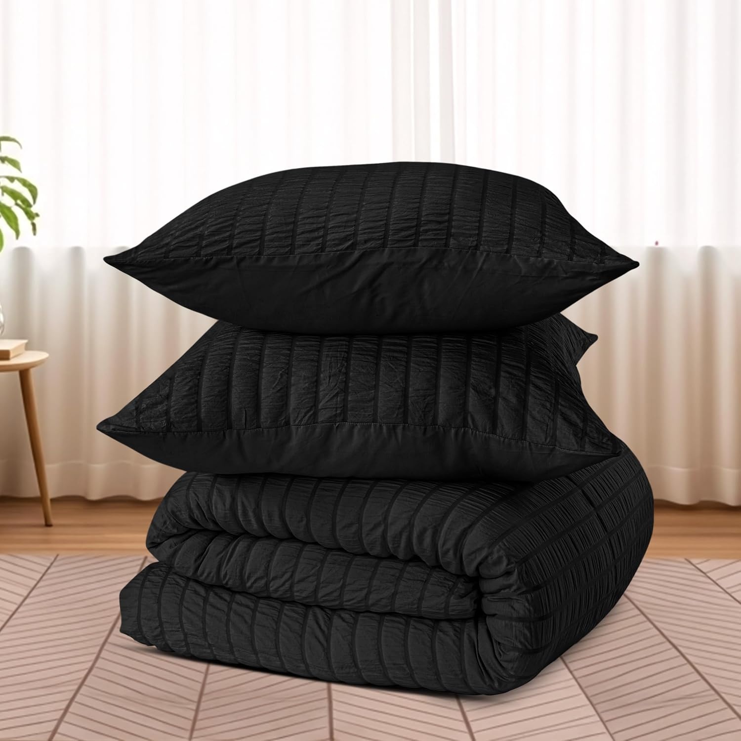 image:imageUtopia Bedding Seersucker Bettwsche 135x200 Set Mikrofaser Polyester Bettbezug 135x200 cm 1 Kissenbezug 80x80 cm BeigeSchwarz