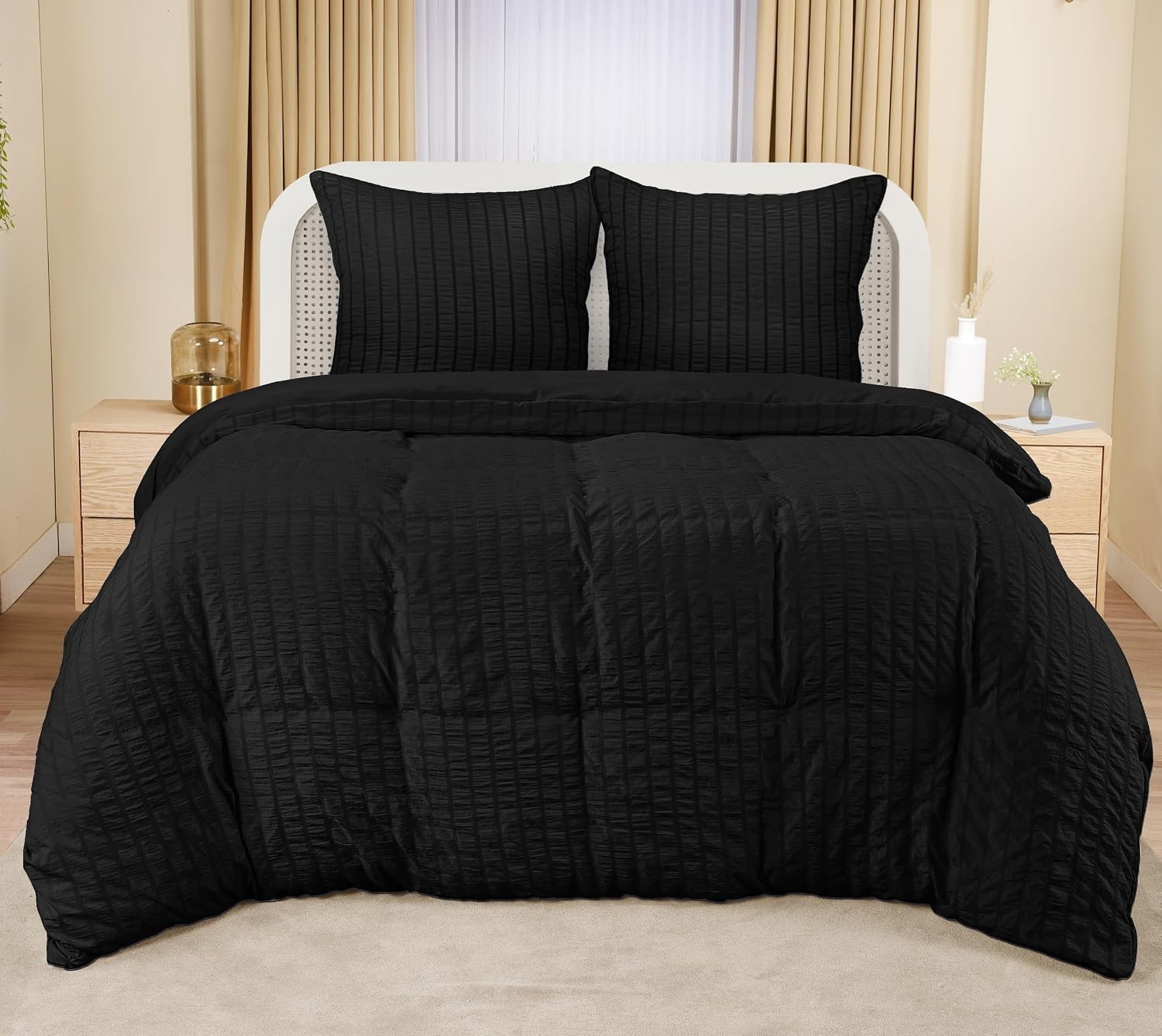 image:imageUtopia Bedding Seersucker Bettwsche 135x200 Set Mikrofaser Polyester Bettbezug 135x200 cm 1 Kissenbezug 80x80 cm BeigeSchwarz